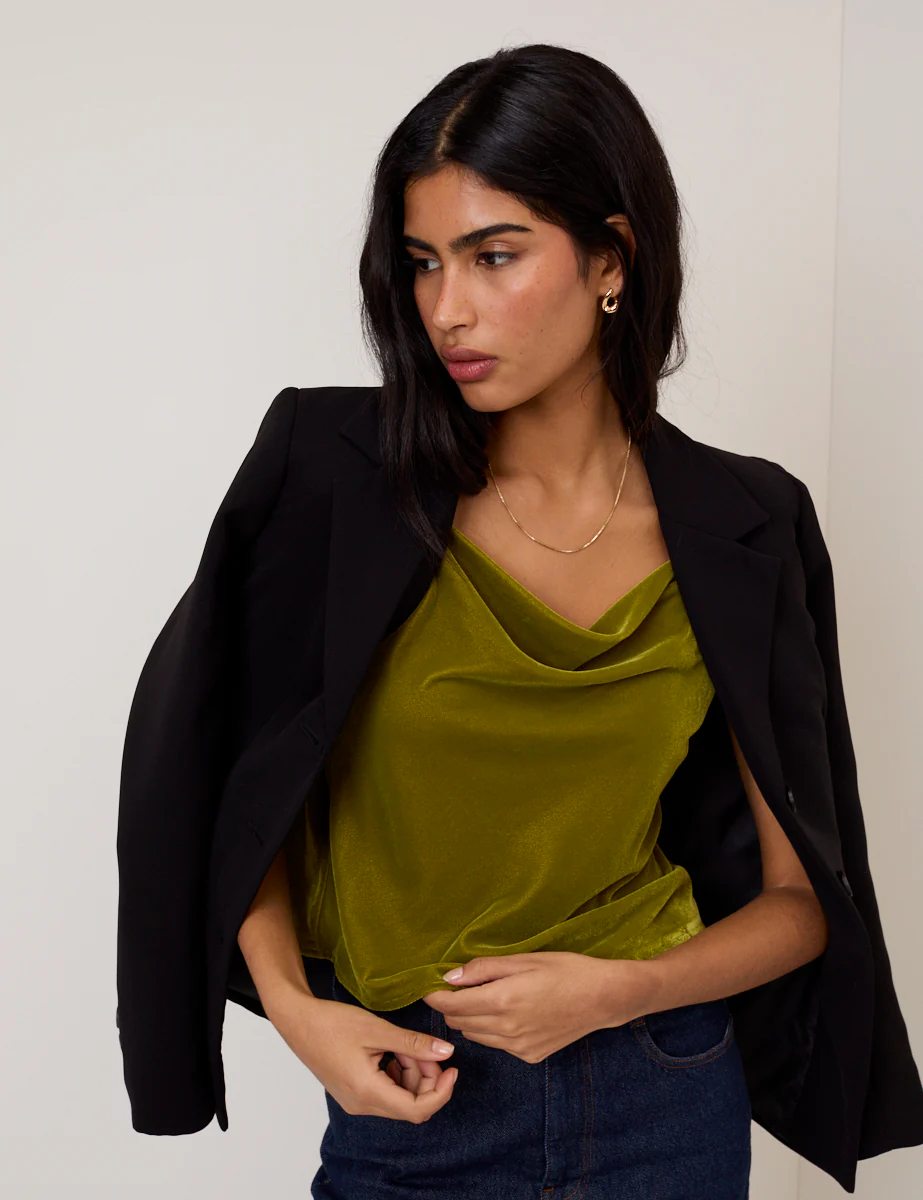 Green Velvet Cowl Neck Cami Top - Image 4