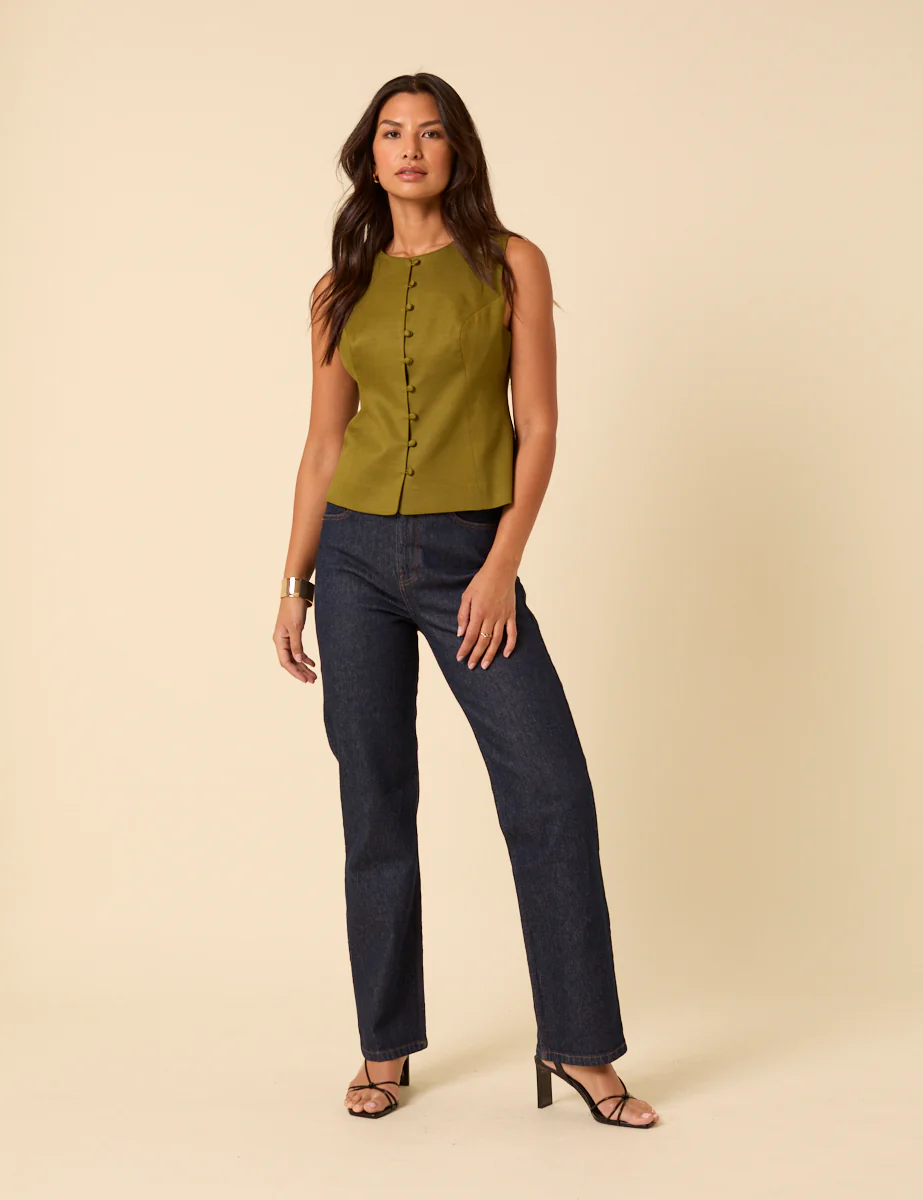 Green Crew Neck Tailored Waistcoat - Image 2