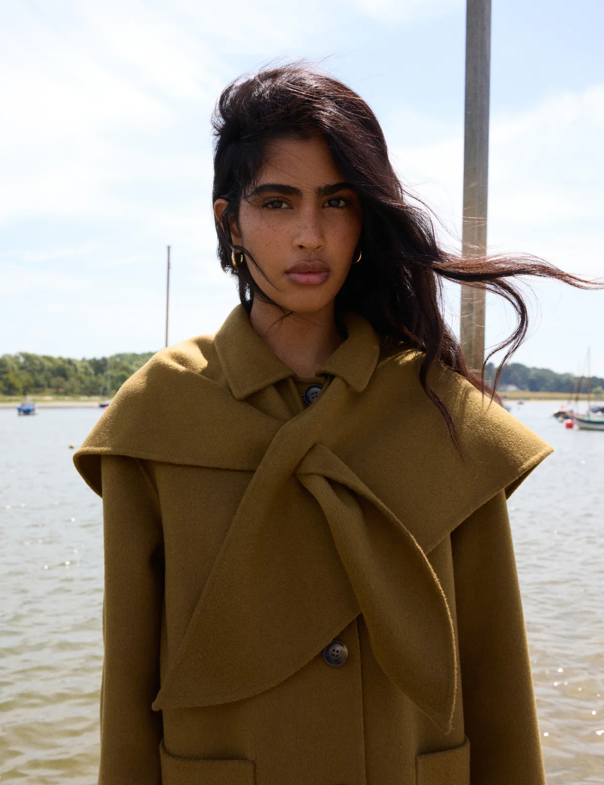 Green Wool-blend Scarf Shawl Coat - Image 2