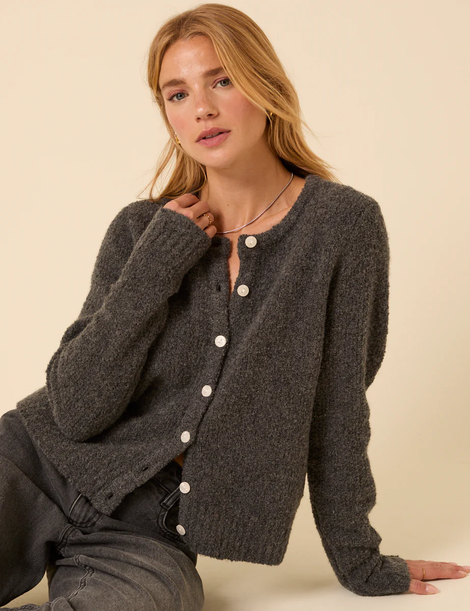 Grey Wool Blend Boucle Cardigan - Image 5