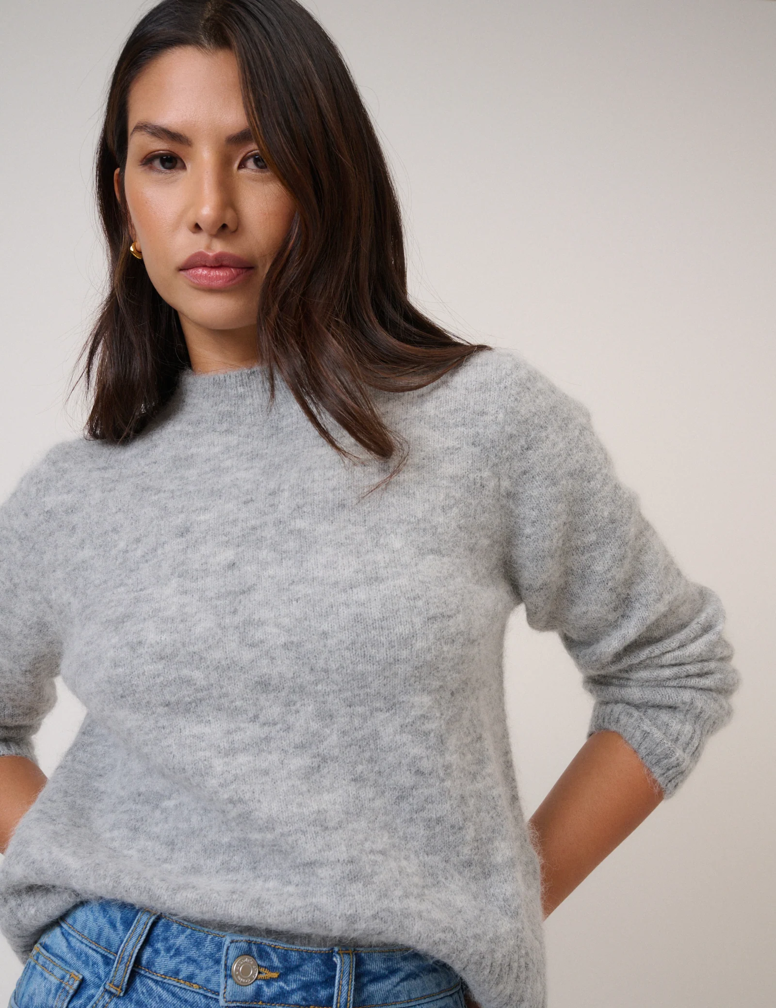 Grey Funnel Neck Knitted Jumper - Image 2