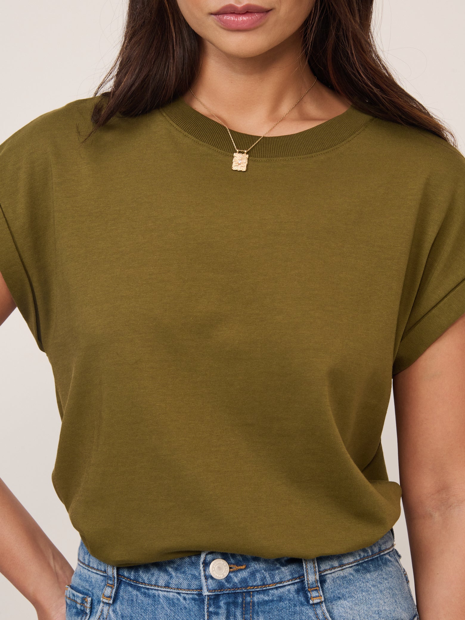 Khaki Geen Cap Sleeve T-Shirt - Image 2
