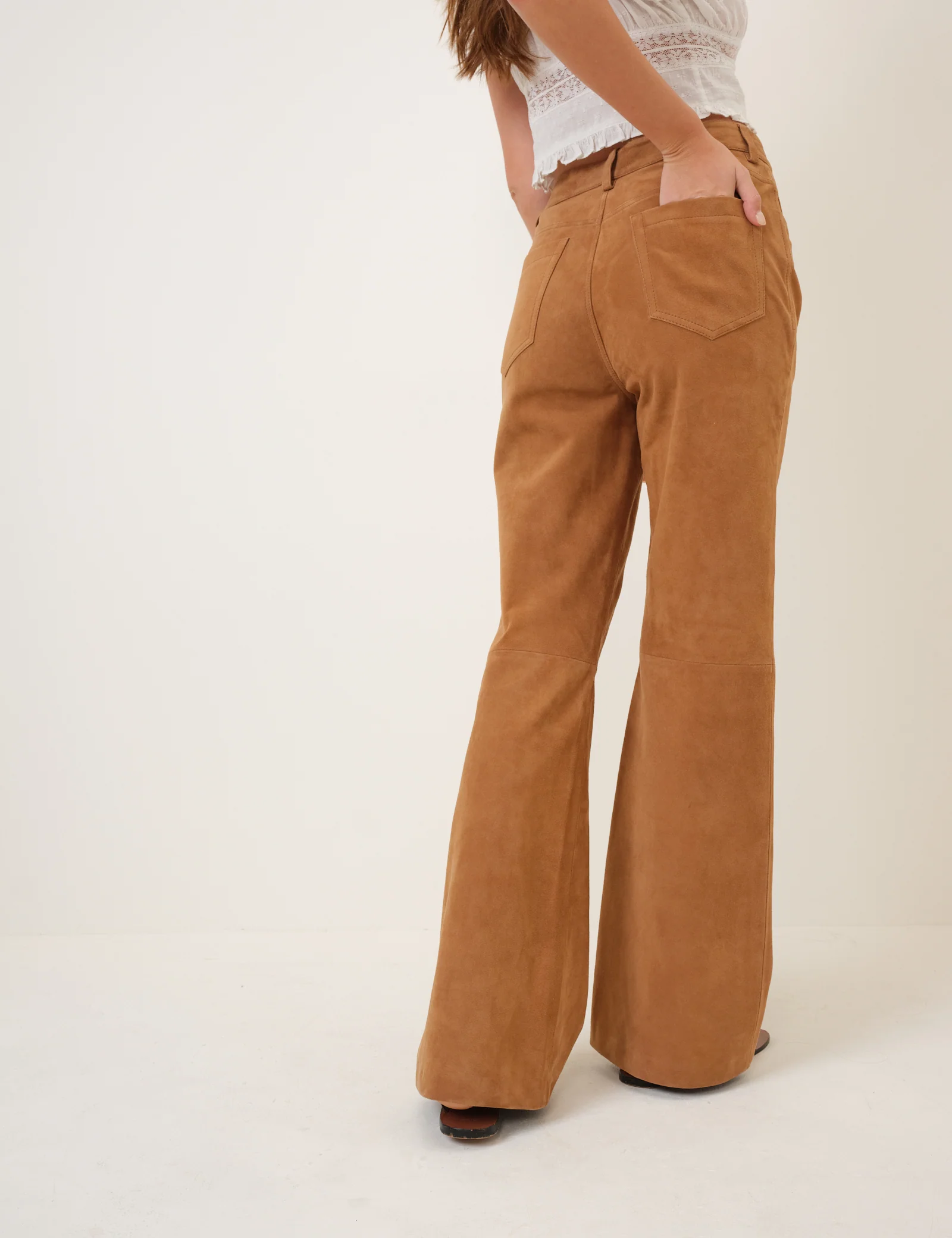 Brown Suede Flare Trousers - Image 5