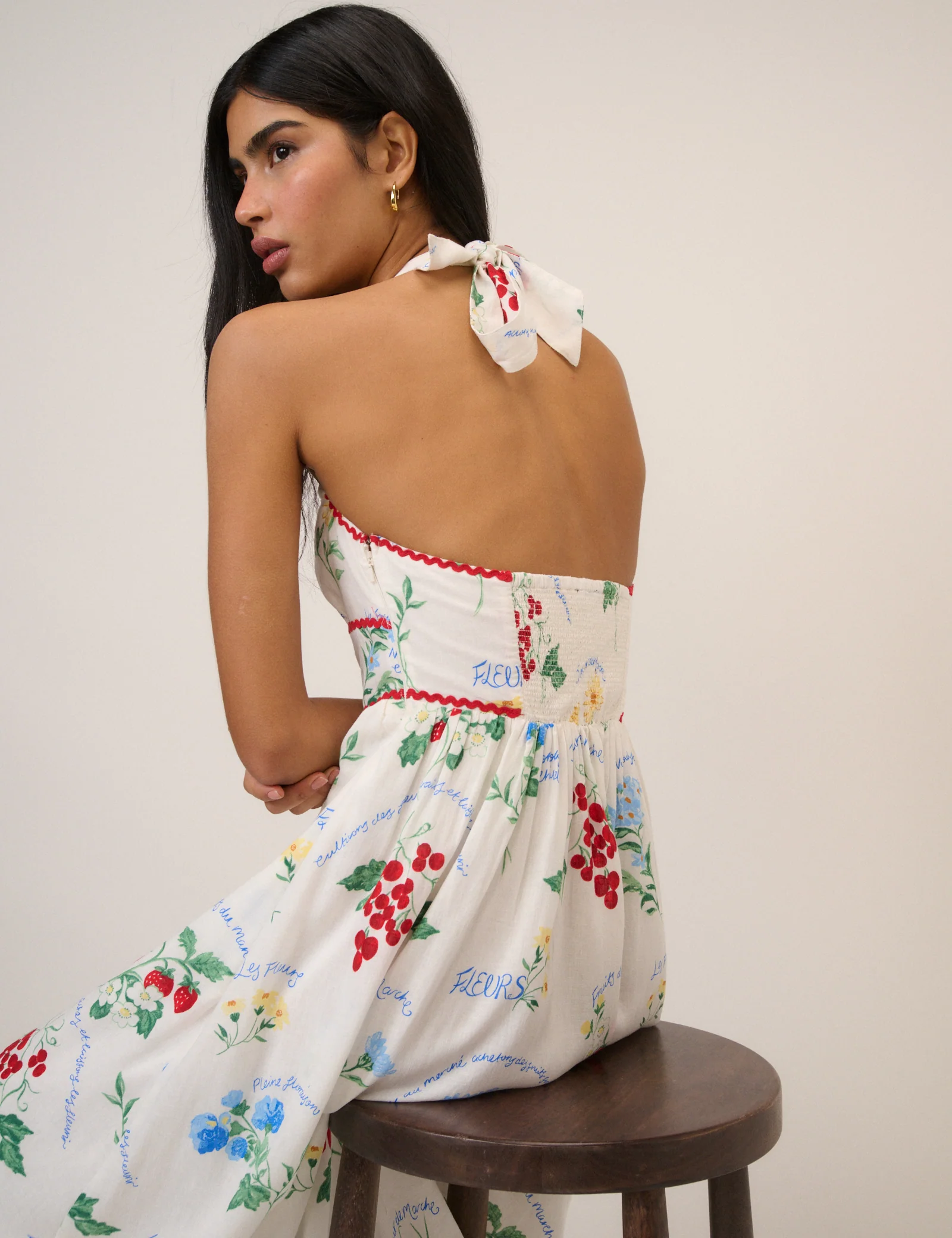 White Printed Halterneck Hallie Midi Dress - Image 2