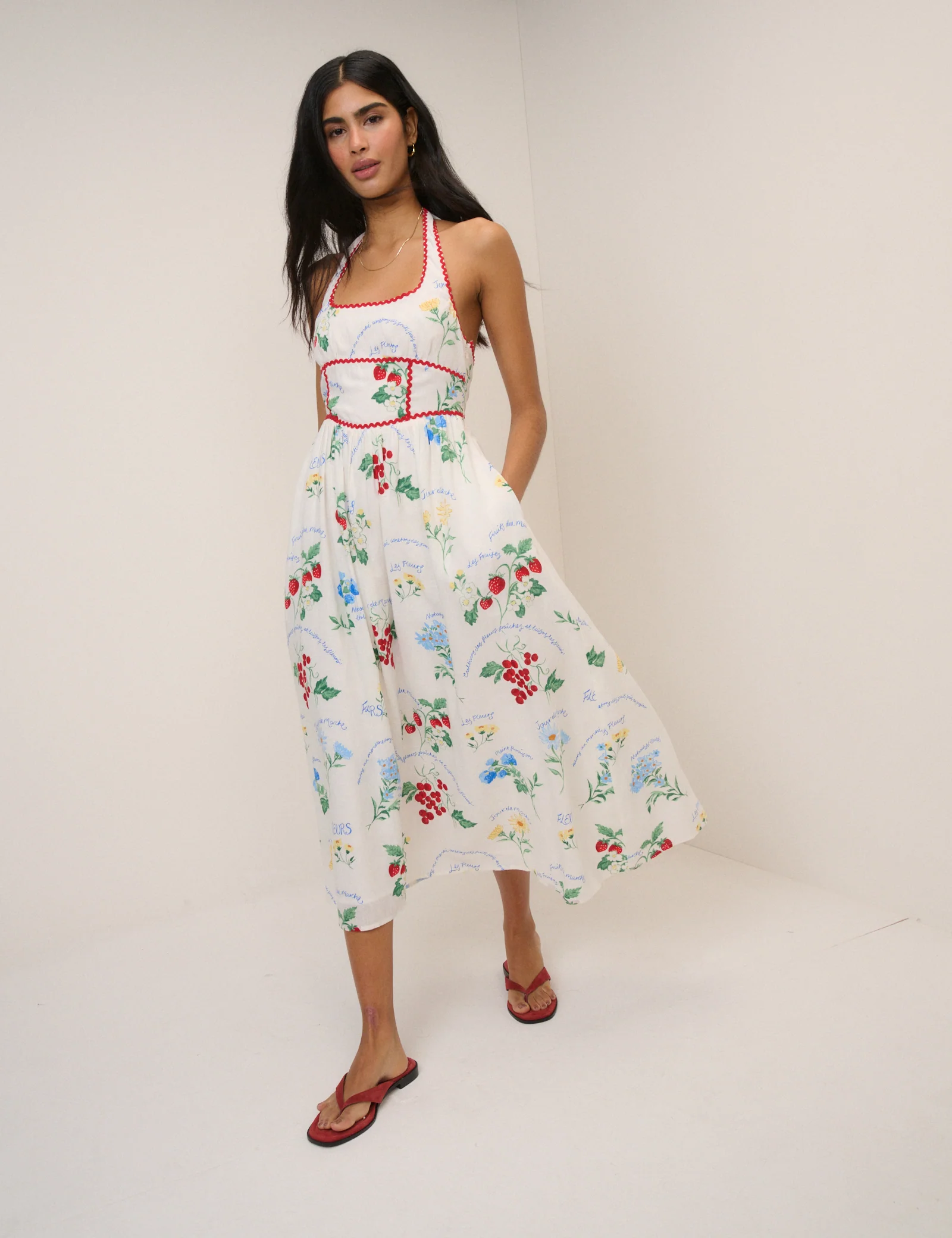 White Printed Halterneck Hallie Midi Dress - Image 4