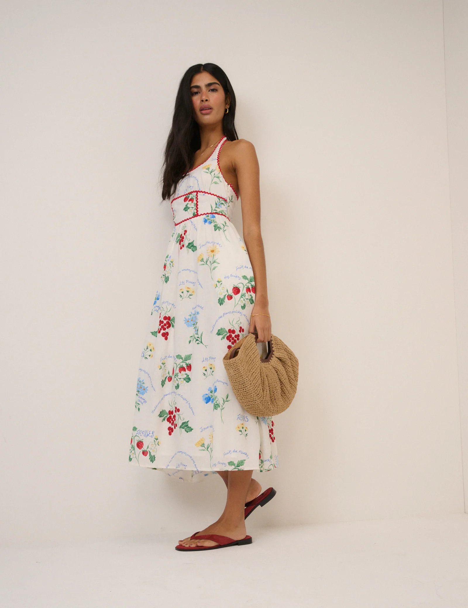 White Printed Halterneck Hallie Midi Dress - Image 5