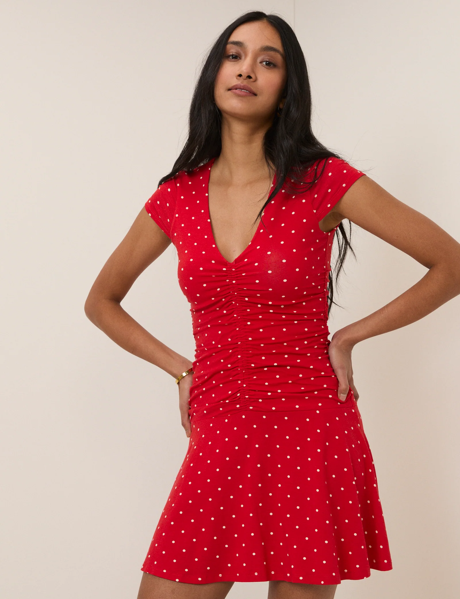 Red Polka Dot Harley Jersey Mini Dress - Image 3