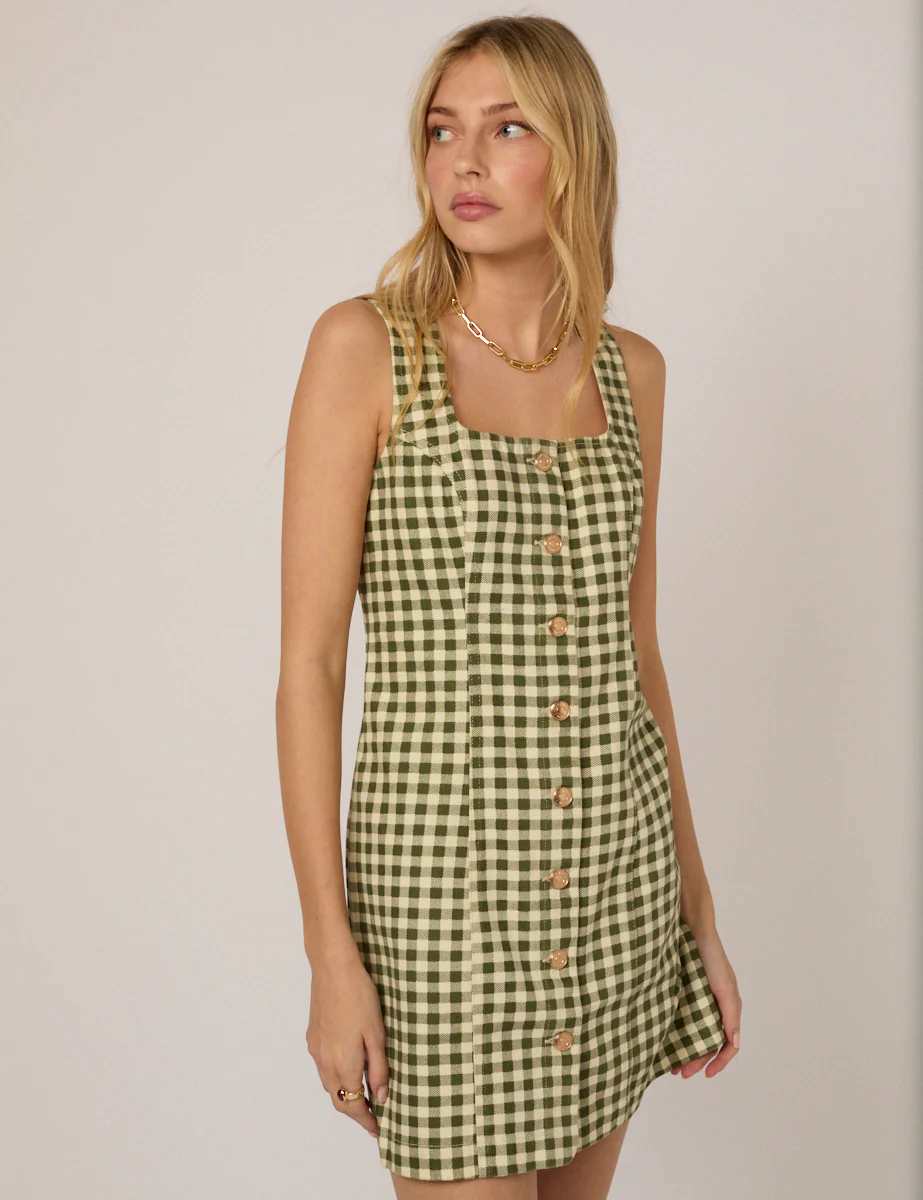 Green Gingham Harvey Fitted Mini Dress - Image 2
