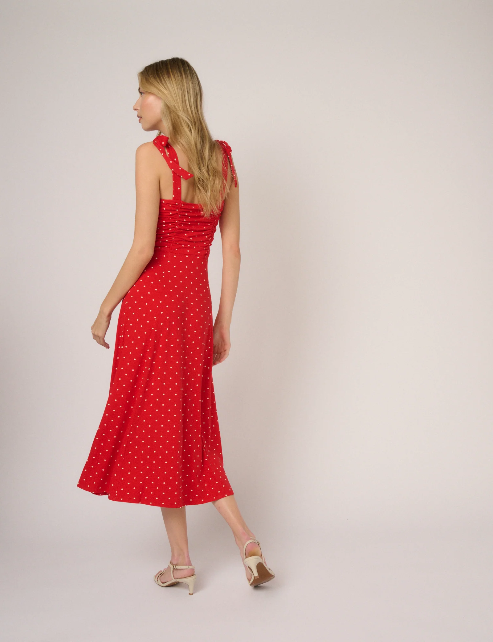 Red Polka Dot Hattie Jersey Midi Dress - Image 5