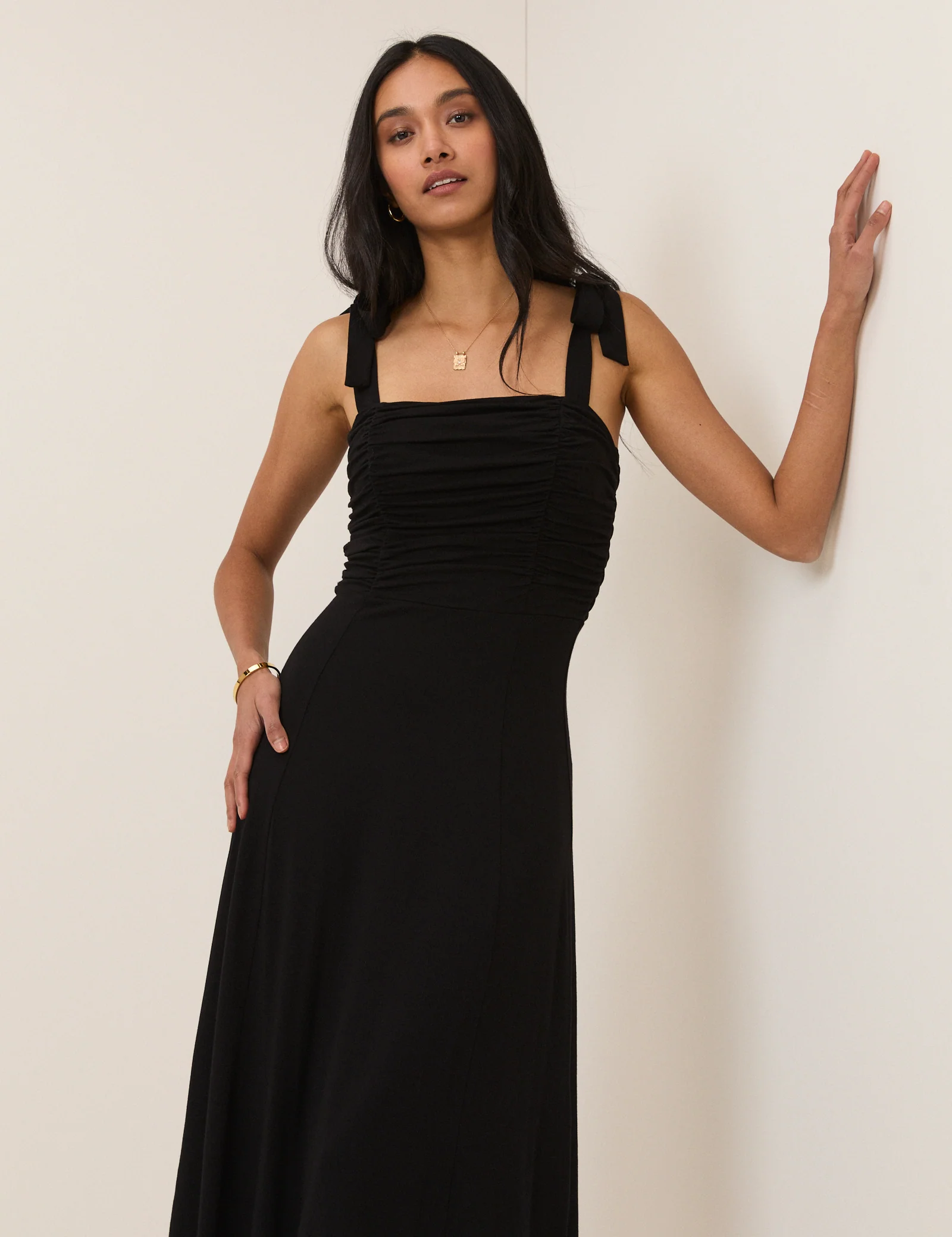 Black Tie Shoulder Hattie Jersey Midi Dress