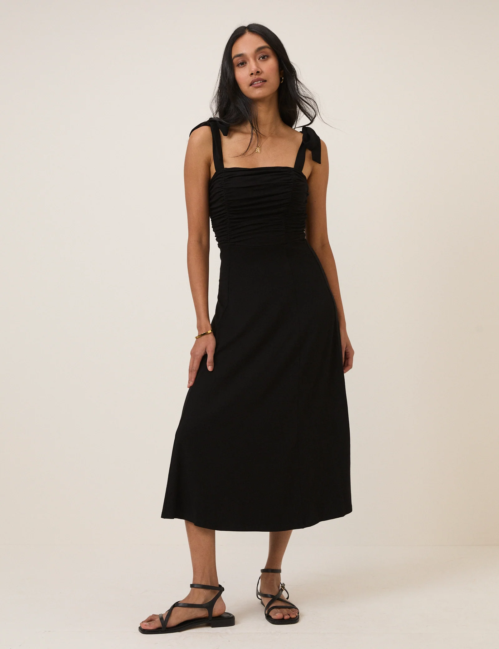 Black Tie Shoulder Hattie Jersey Midi Dress - Image 2