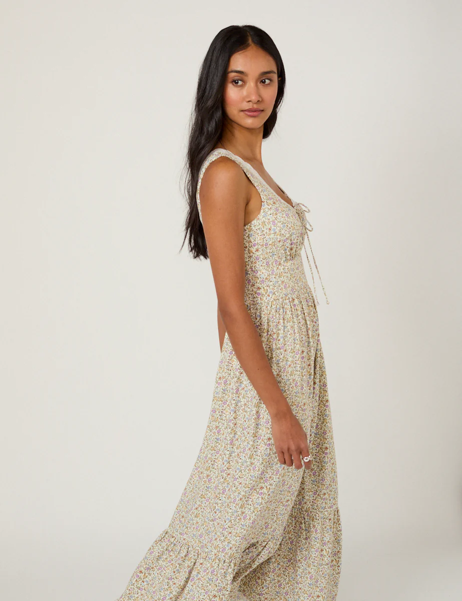 White Ditsy Floral Tiered Heather Midi Dress - Image 2
