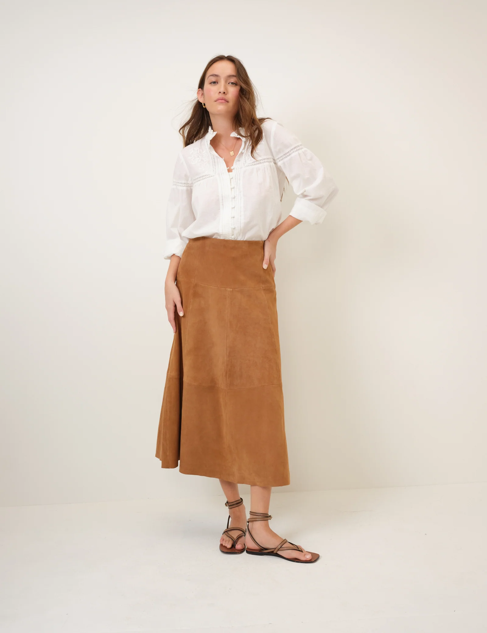 Brown Suede Midi Skirt - Image 3