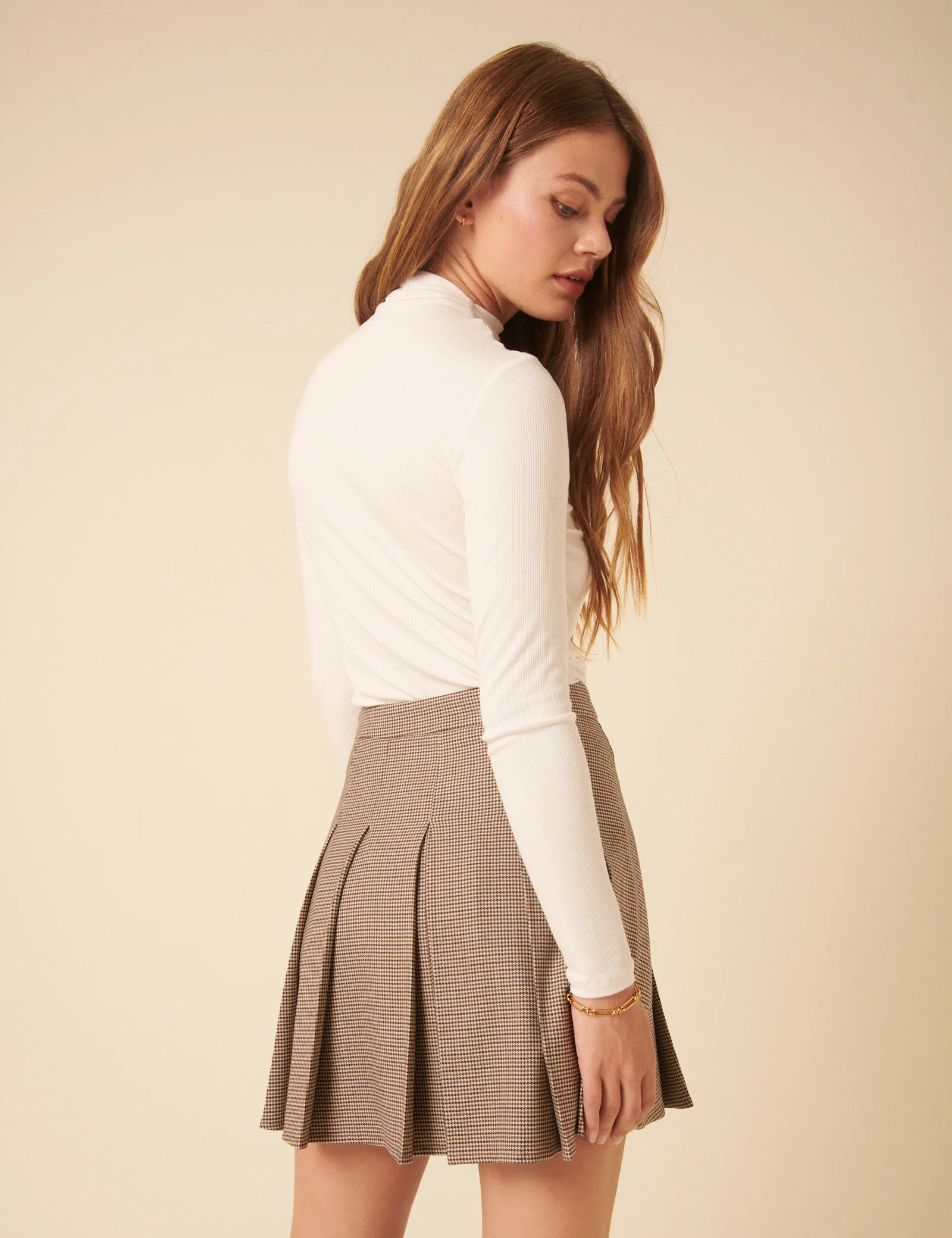 Brown Heritage Check Pleated Mini Skirt - Image 6