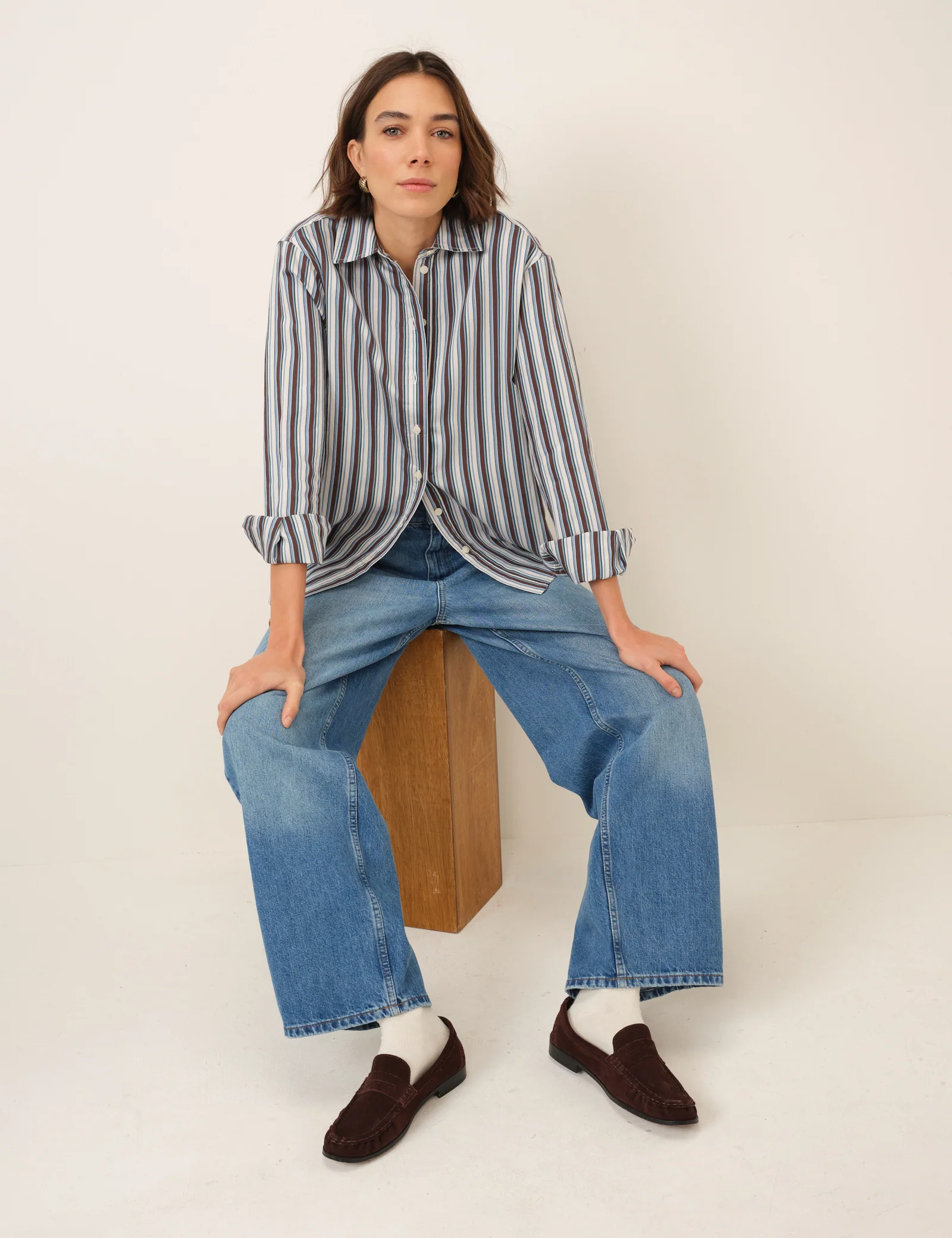 Blue And Brown Relaxed Striped Shirt - Image 4