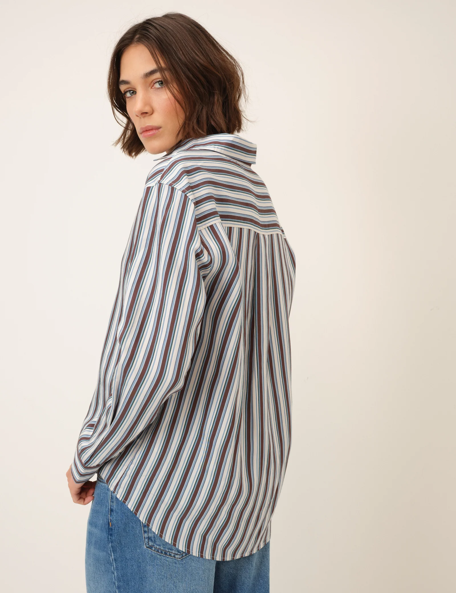 Blue And Brown Relaxed Striped Shirt - Image 5