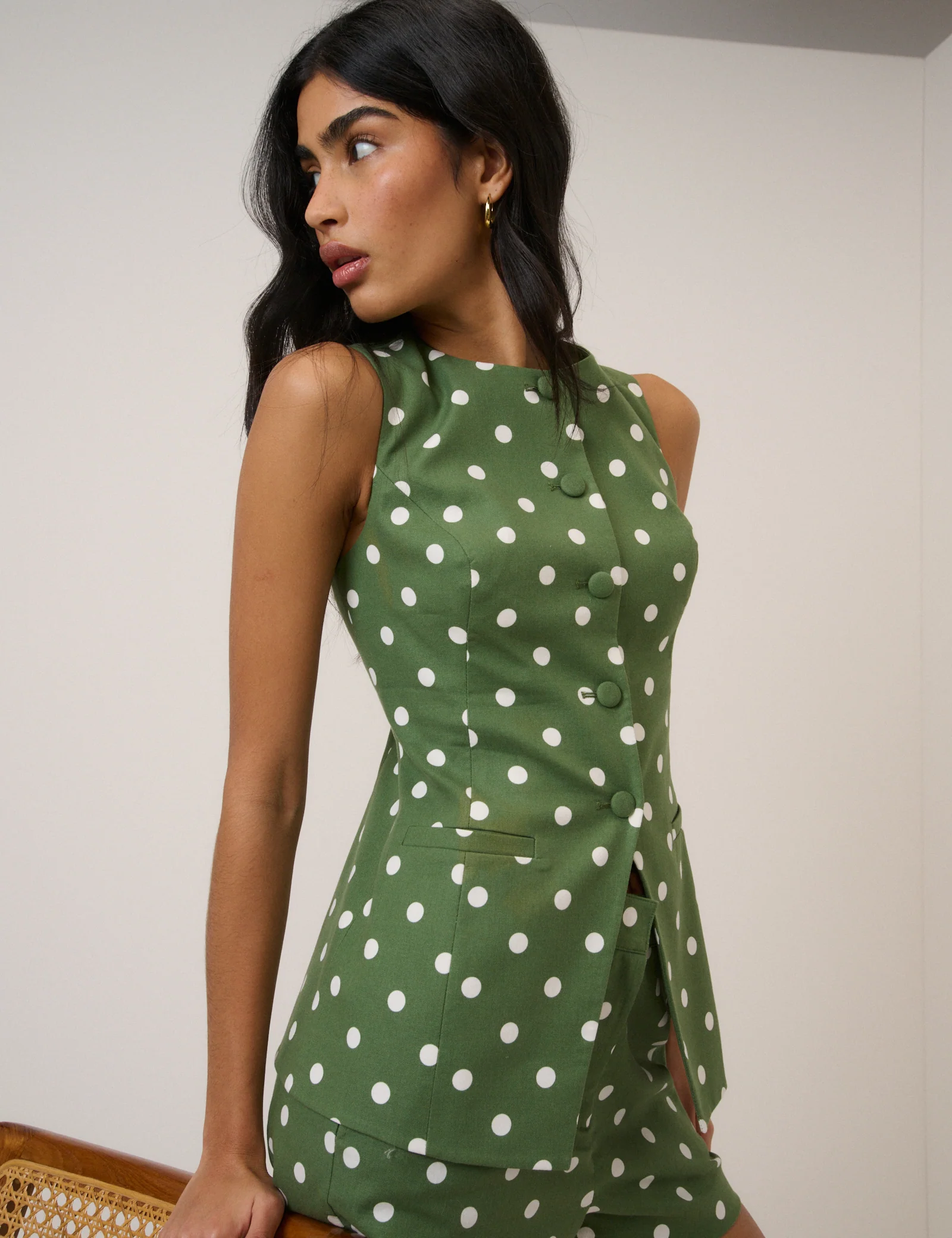 Green Polka Dot Longline Tailored Waistcoat - Image 6