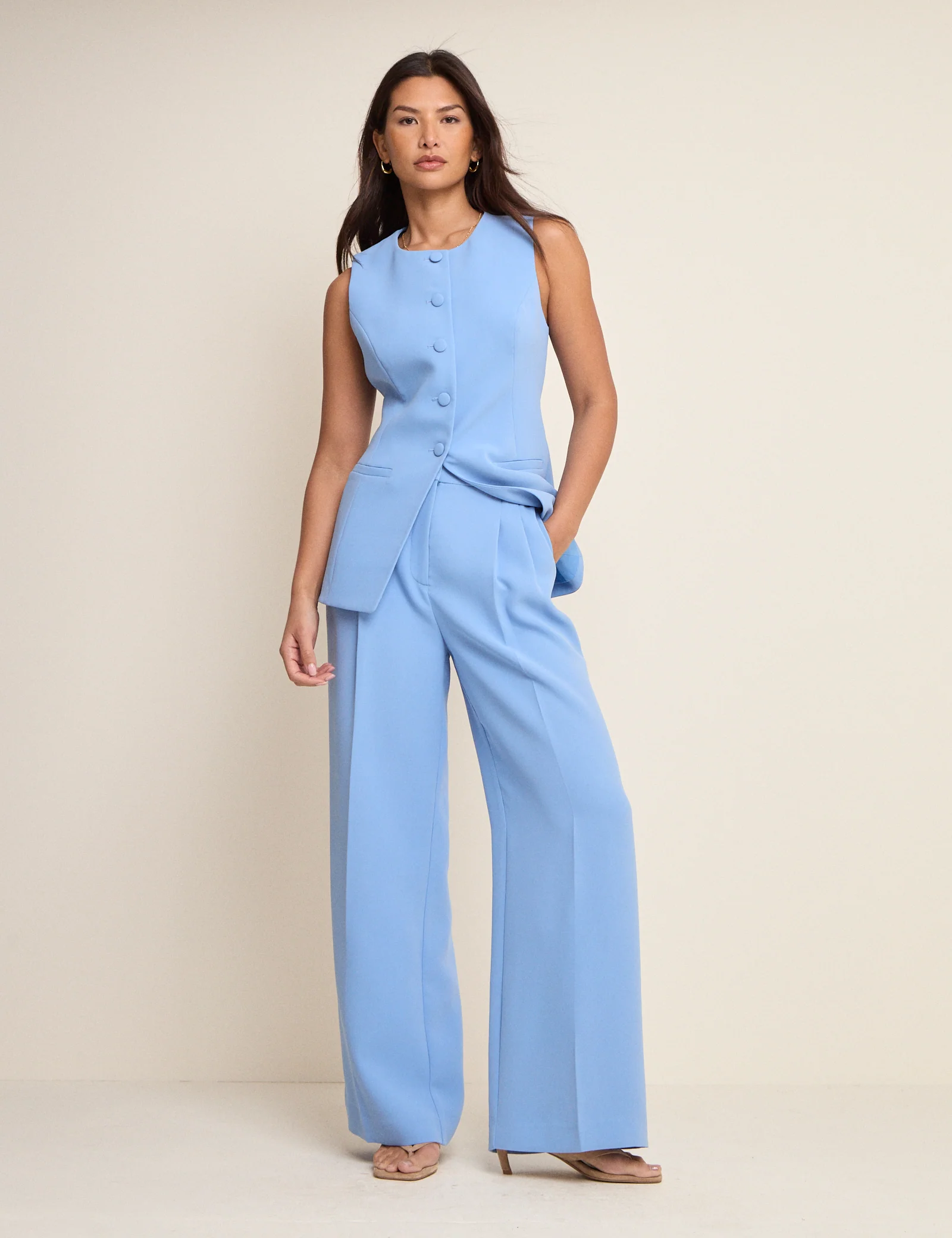 Blue Longline Crew Neck Waistcoat - Image 3