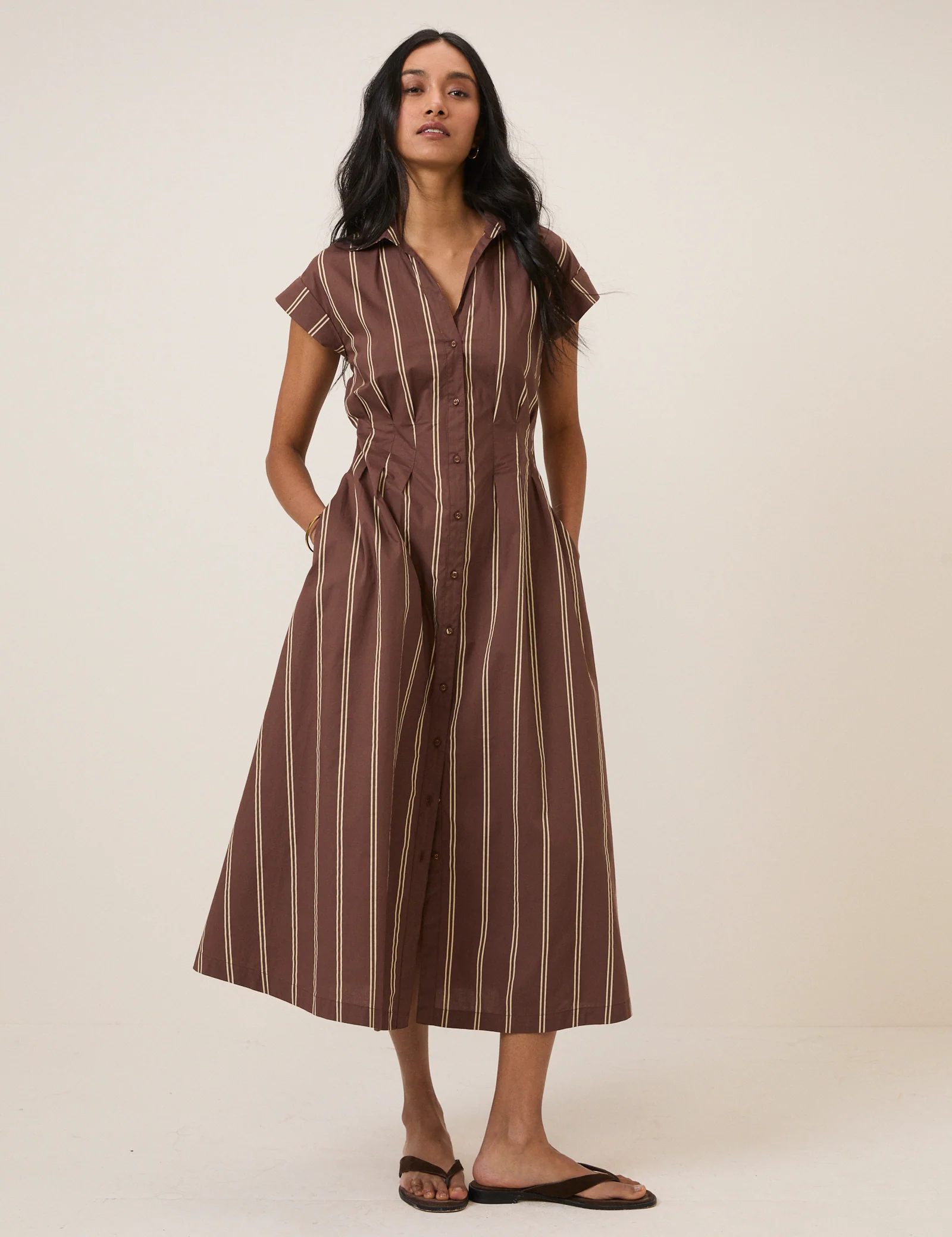 Brown Pinstripe Jane Shirt Dress - Image 2