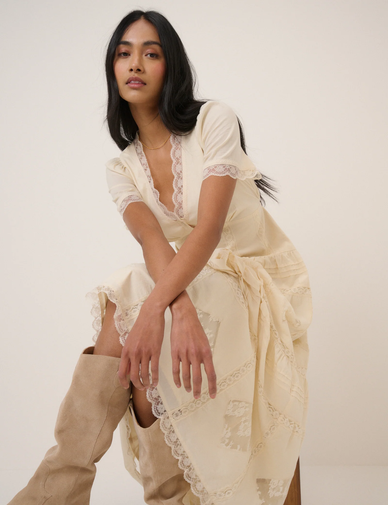 Cream Lace Trim Jasmine Midi Dress - Image 2