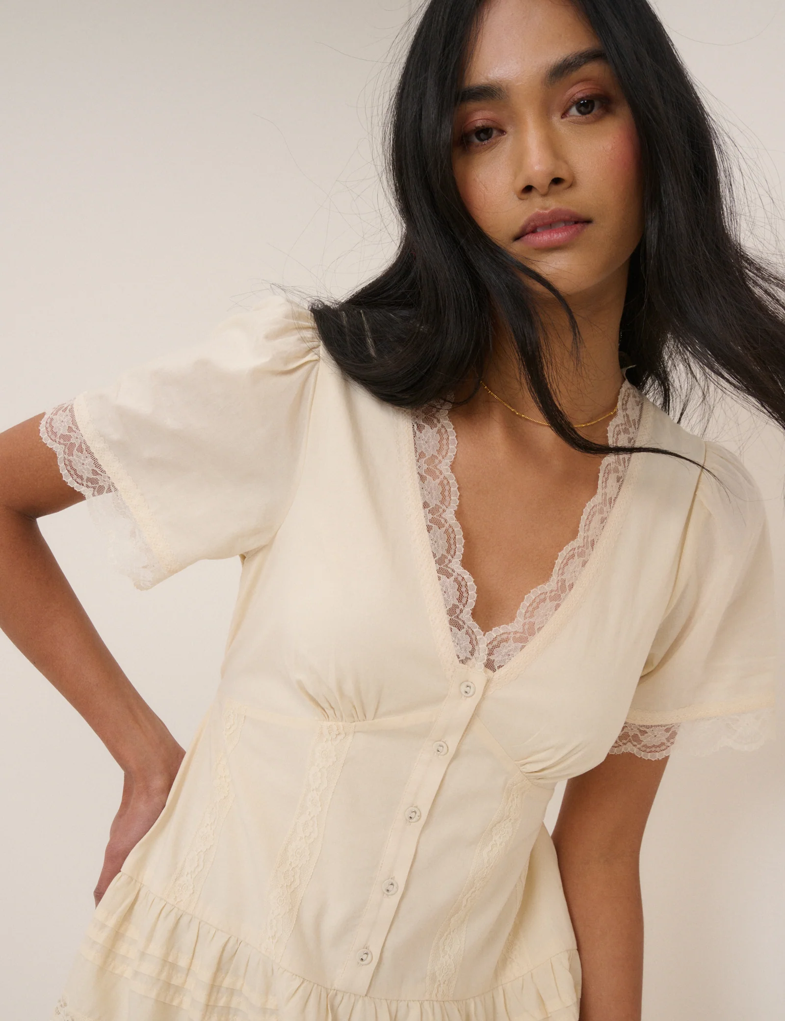Cream Lace Trim Jasmine Midi Dress - Image 4
