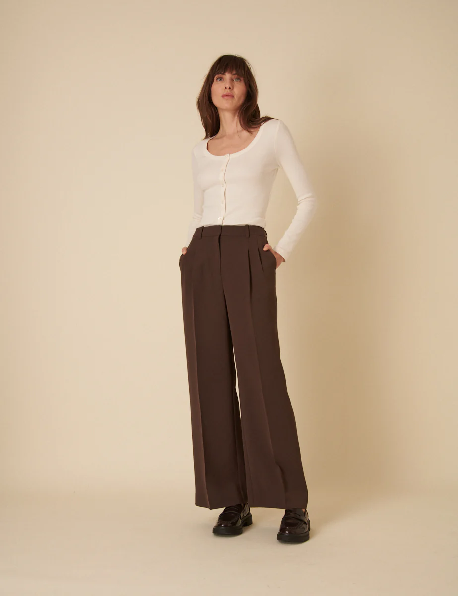 Brown Wide Leg Jax Crepe Trousers - Image 3