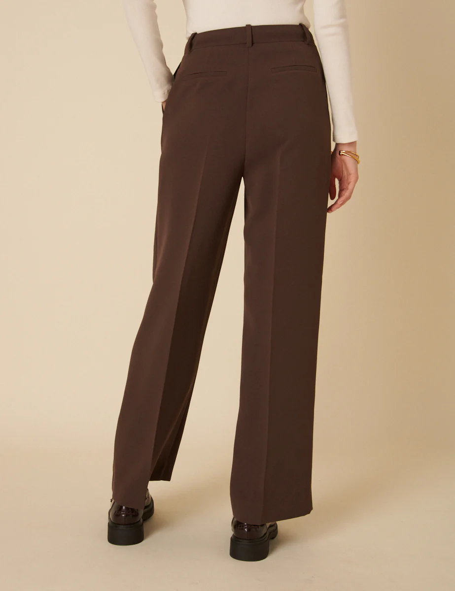 Brown Wide Leg Jax Crepe Trousers - Image 4