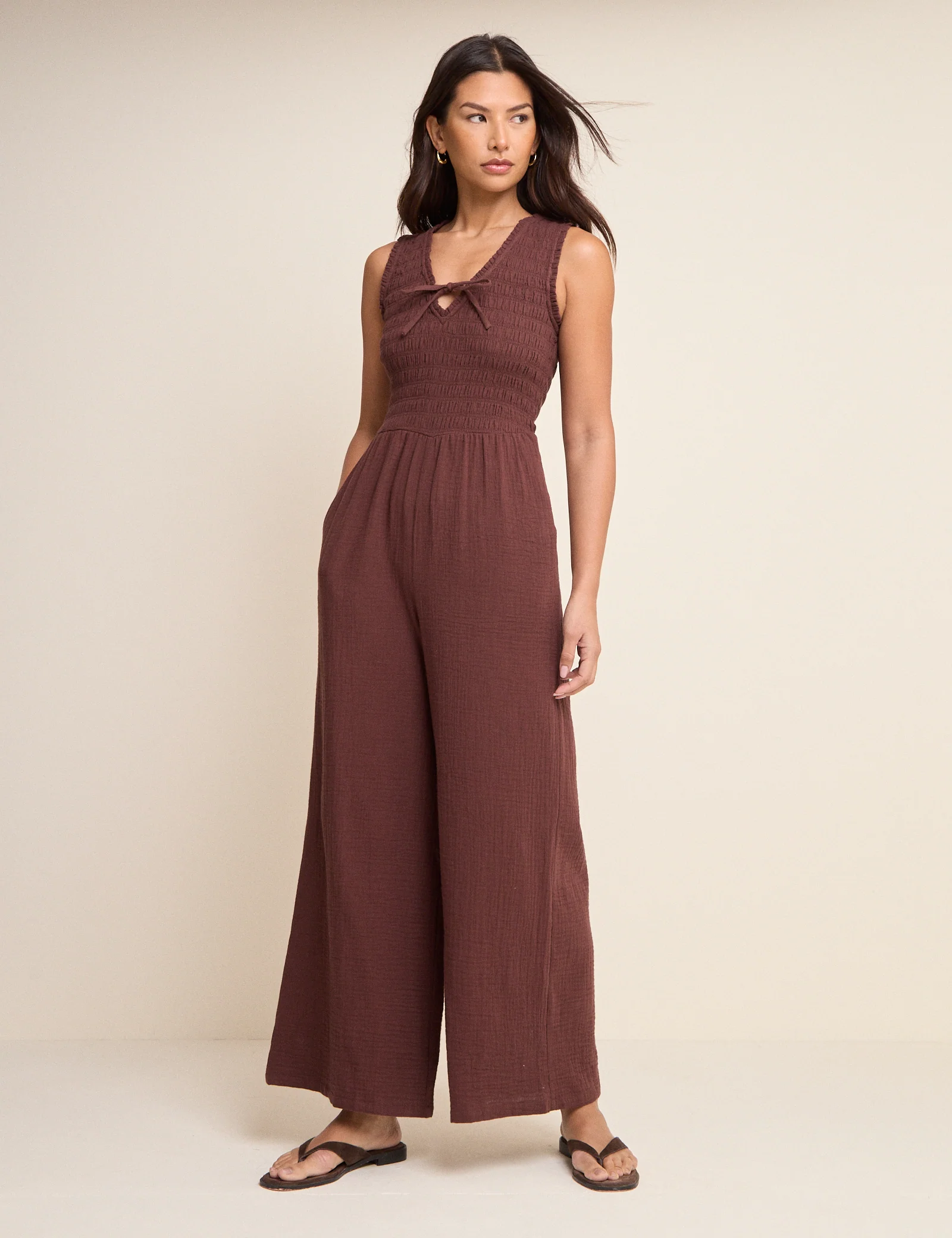 Brown Shirred Jayda Jumpsuit - Image 3