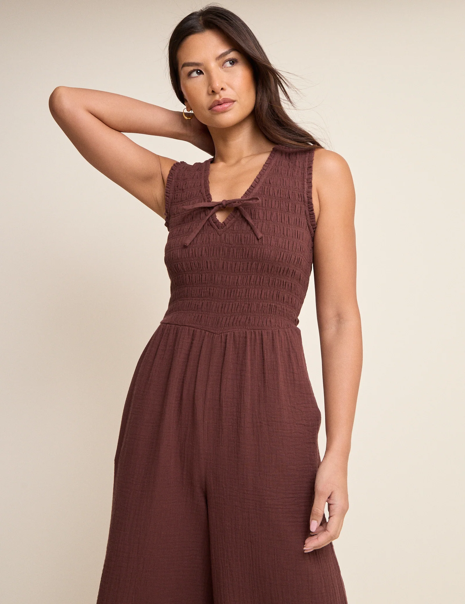 Brown Shirred Jayda Jumpsuit - Image 4