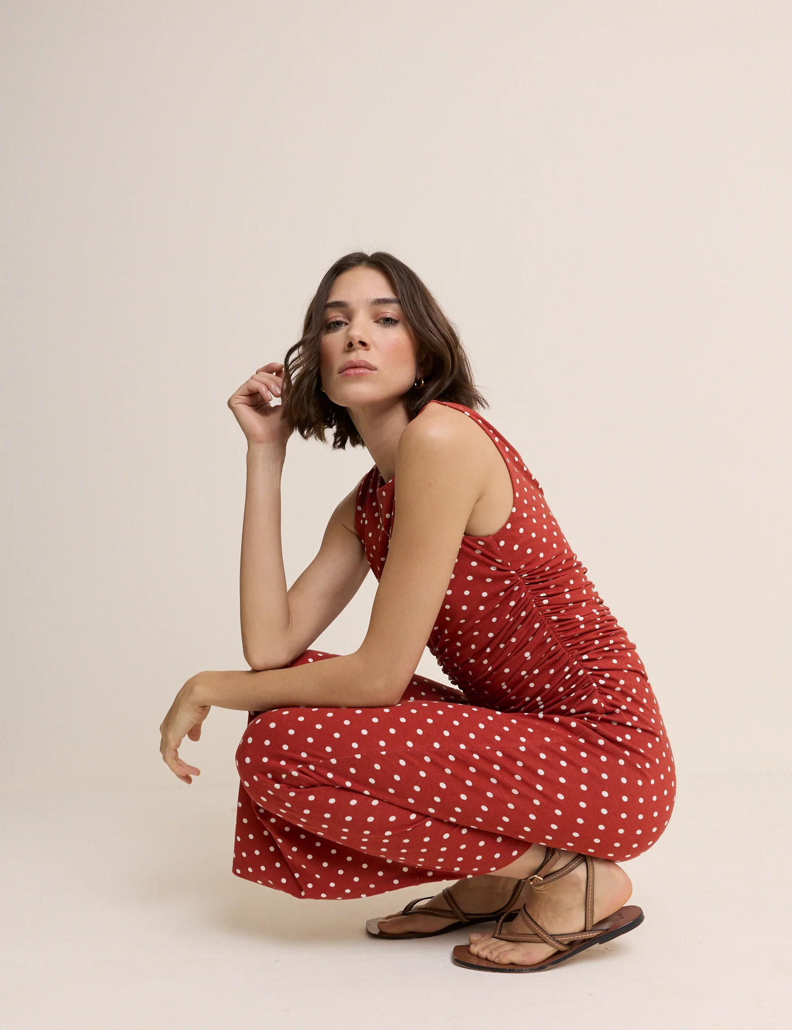 Red Polka Dot Jennifer Jersey Midi Dress - Image 5