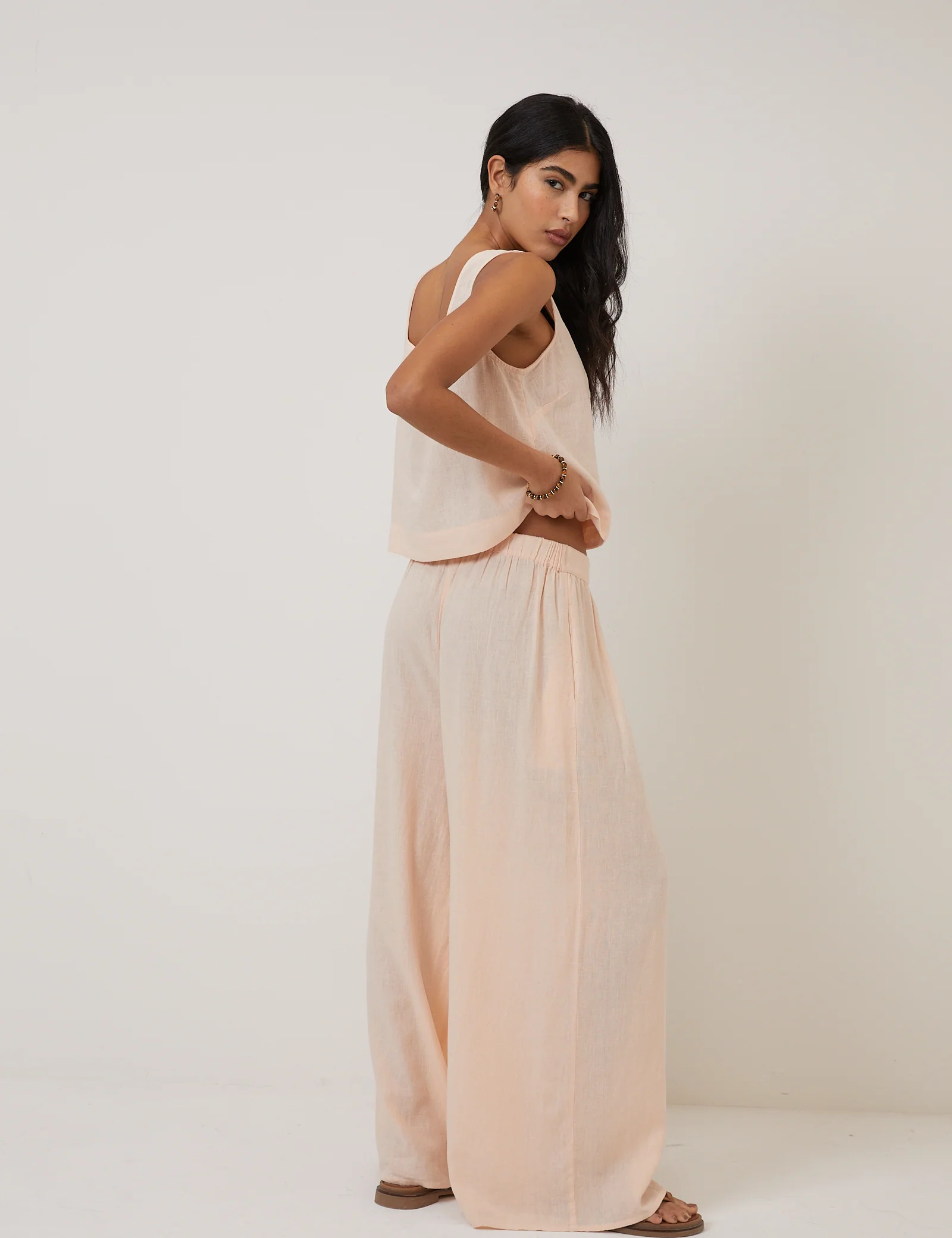 Peach Linen-Blend Wide Leg Jerrow Trousers - Image 6