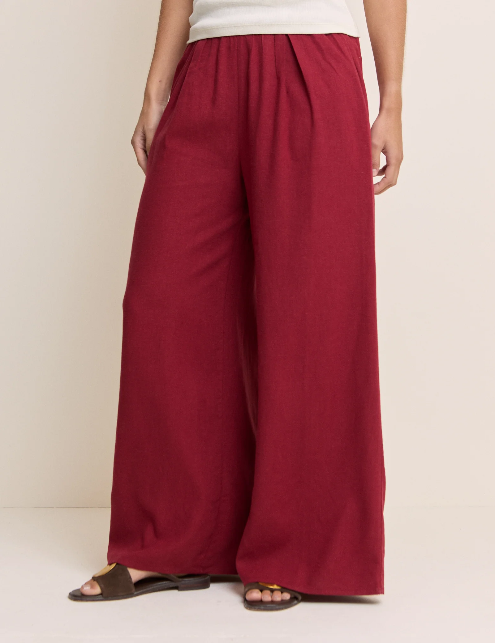 Burgundy Linen-Blend Wide Leg Jerrow Trousers - Image 2