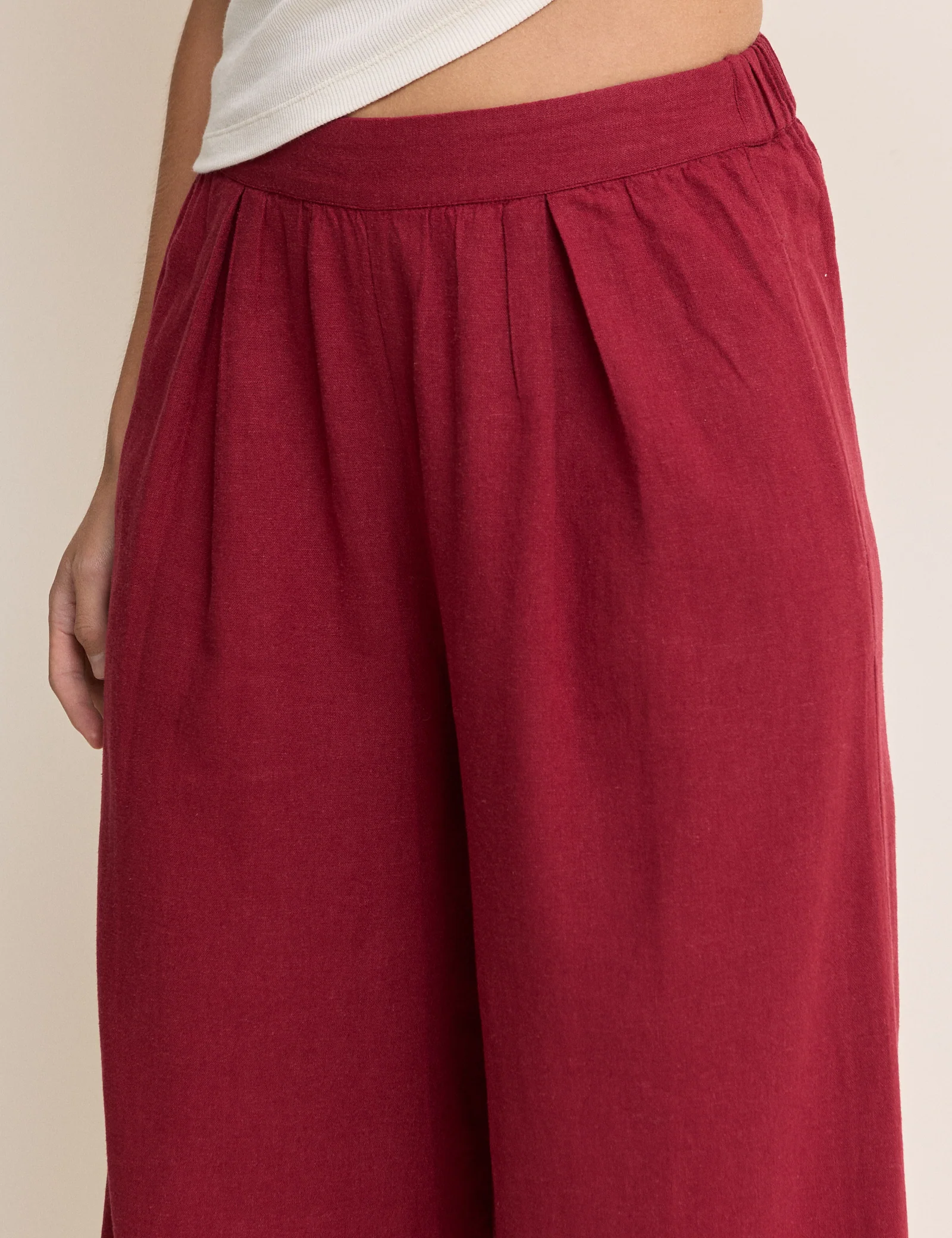 Burgundy Linen-Blend Wide Leg Jerrow Trousers - Image 4