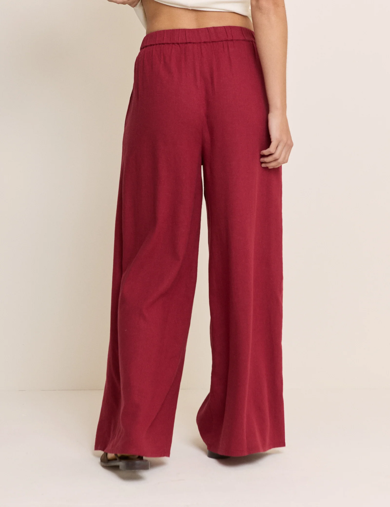 Burgundy Linen-Blend Wide Leg Jerrow Trousers - Image 5