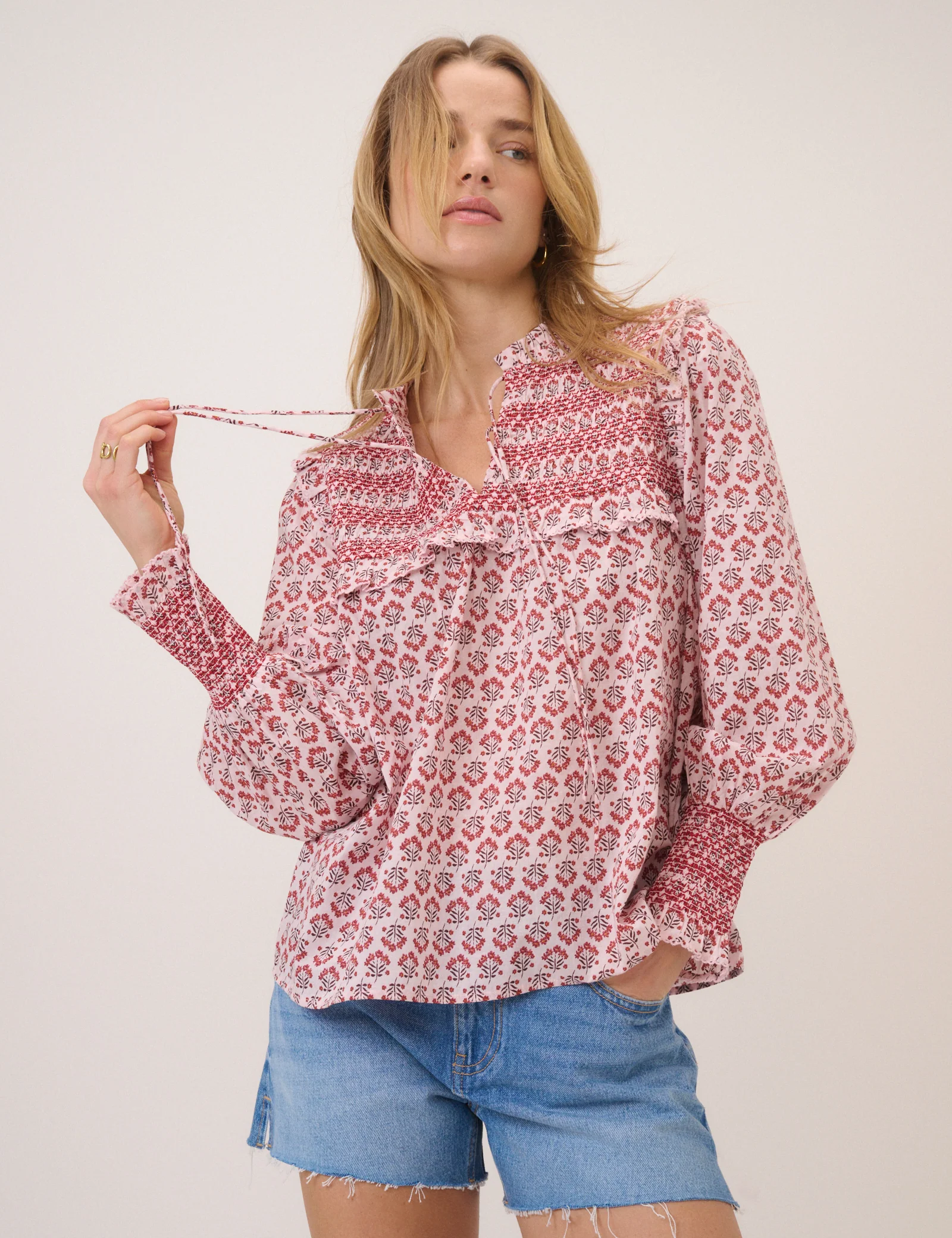 Pink Ditsy Floral Blouson Sleeve Blouse - Image 3