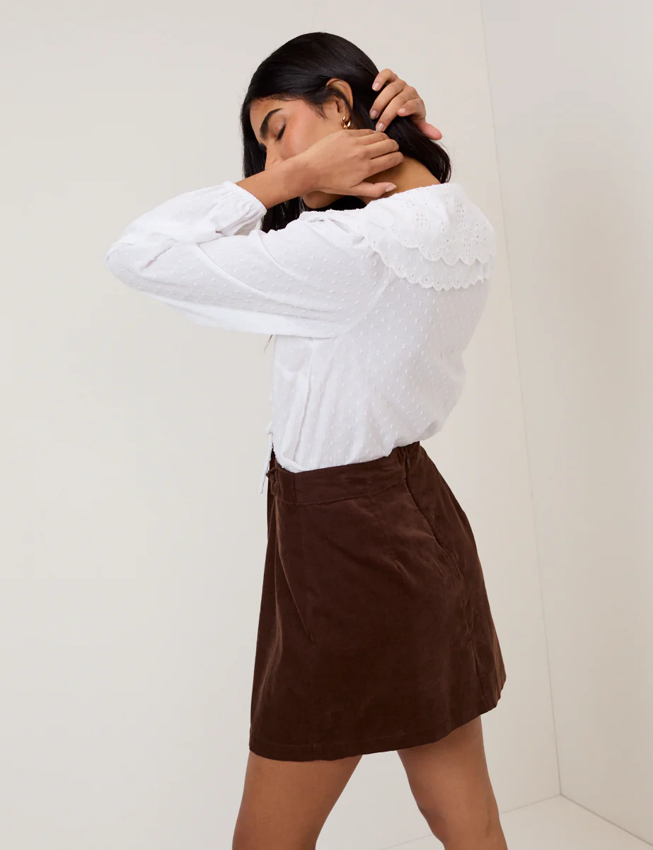 White Peter Pan Collar Tie Front Blouse - Image 5