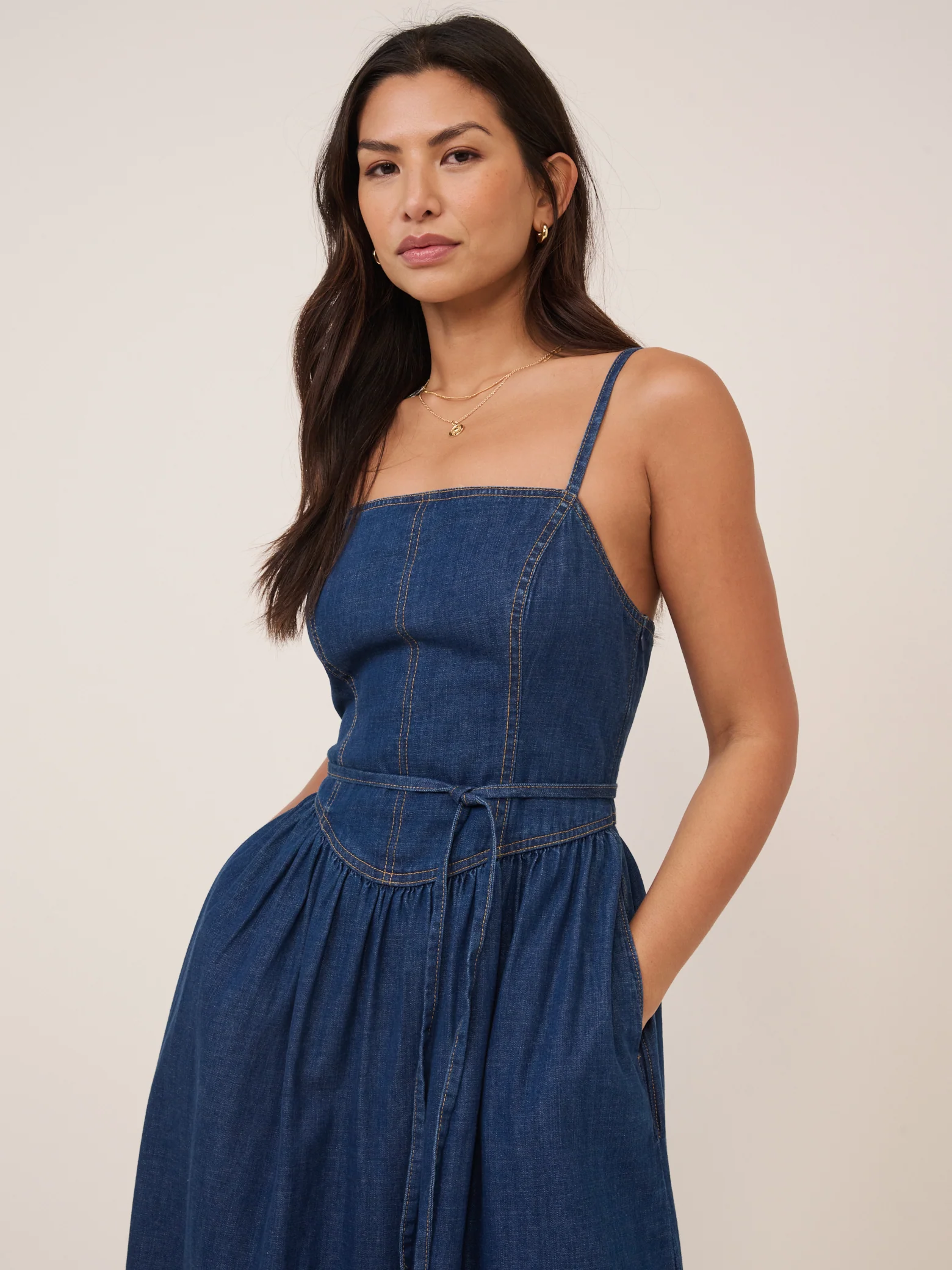 Dark Blue Denim Jones Midi Dress - Image 2