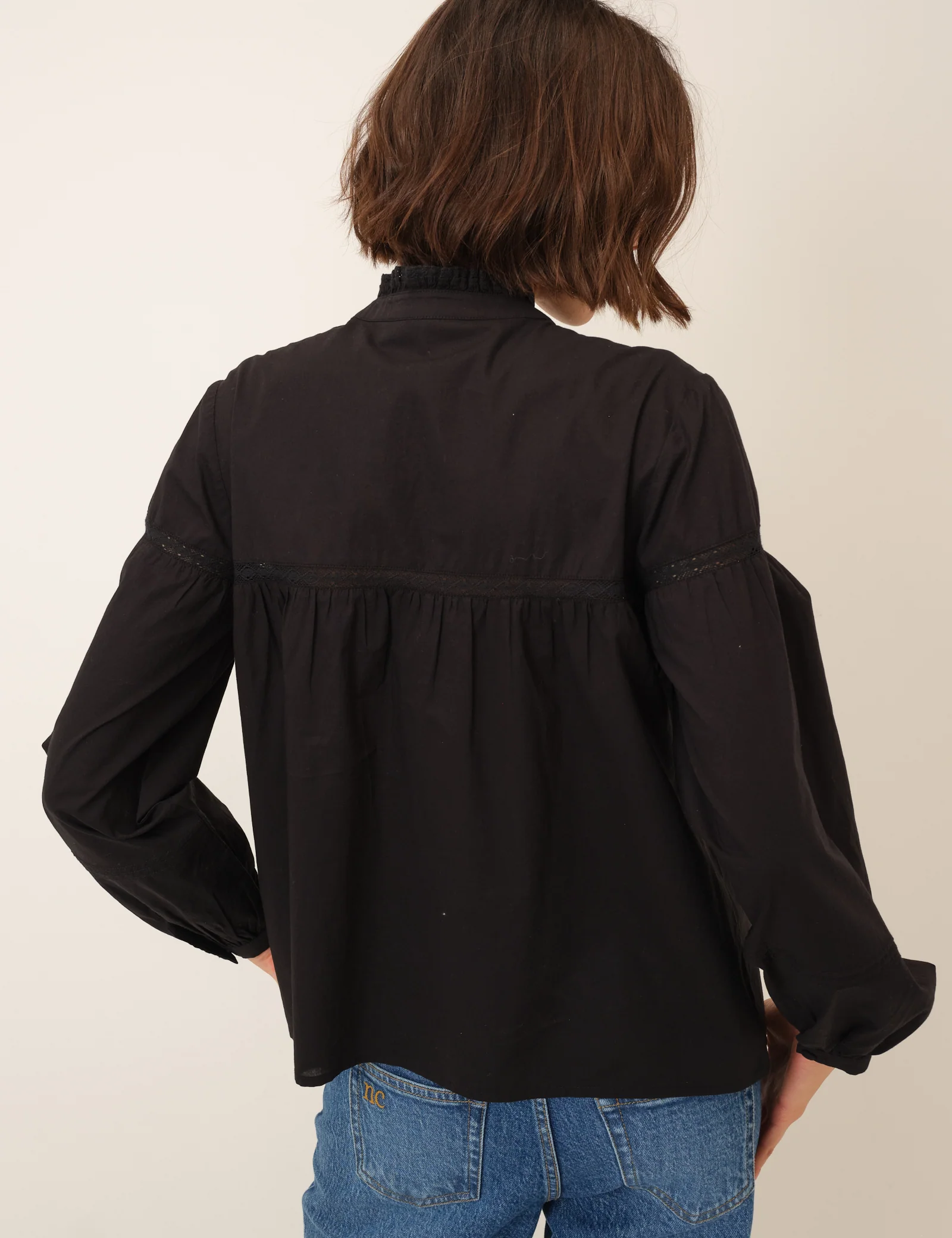 Black Floral Embroidered High Neck Blouse - Image 5