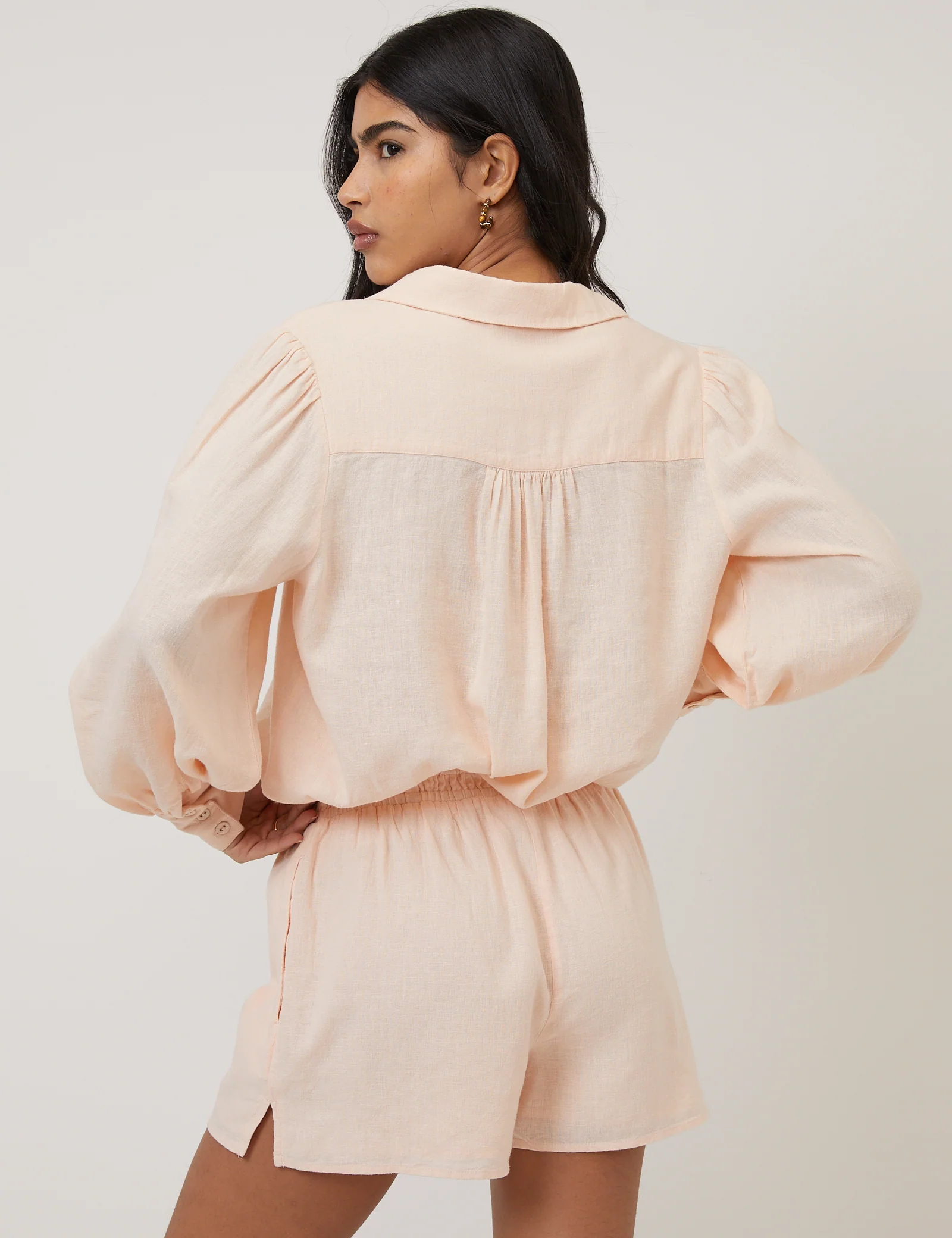 Peach Linen-Blend Elasticated Waist Shorts - Image 4