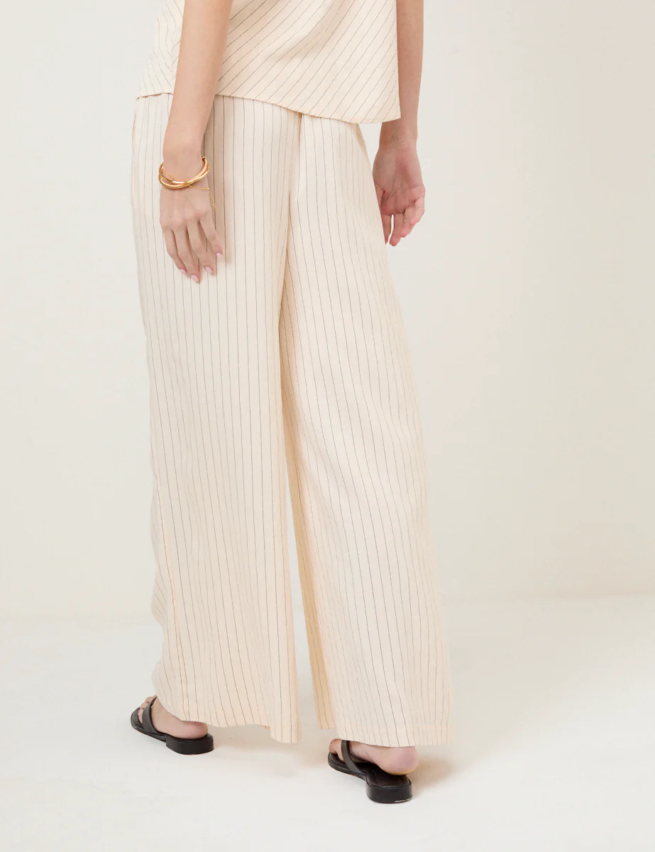 Cream Pinstripe Wide Leg Trousers - Image 5