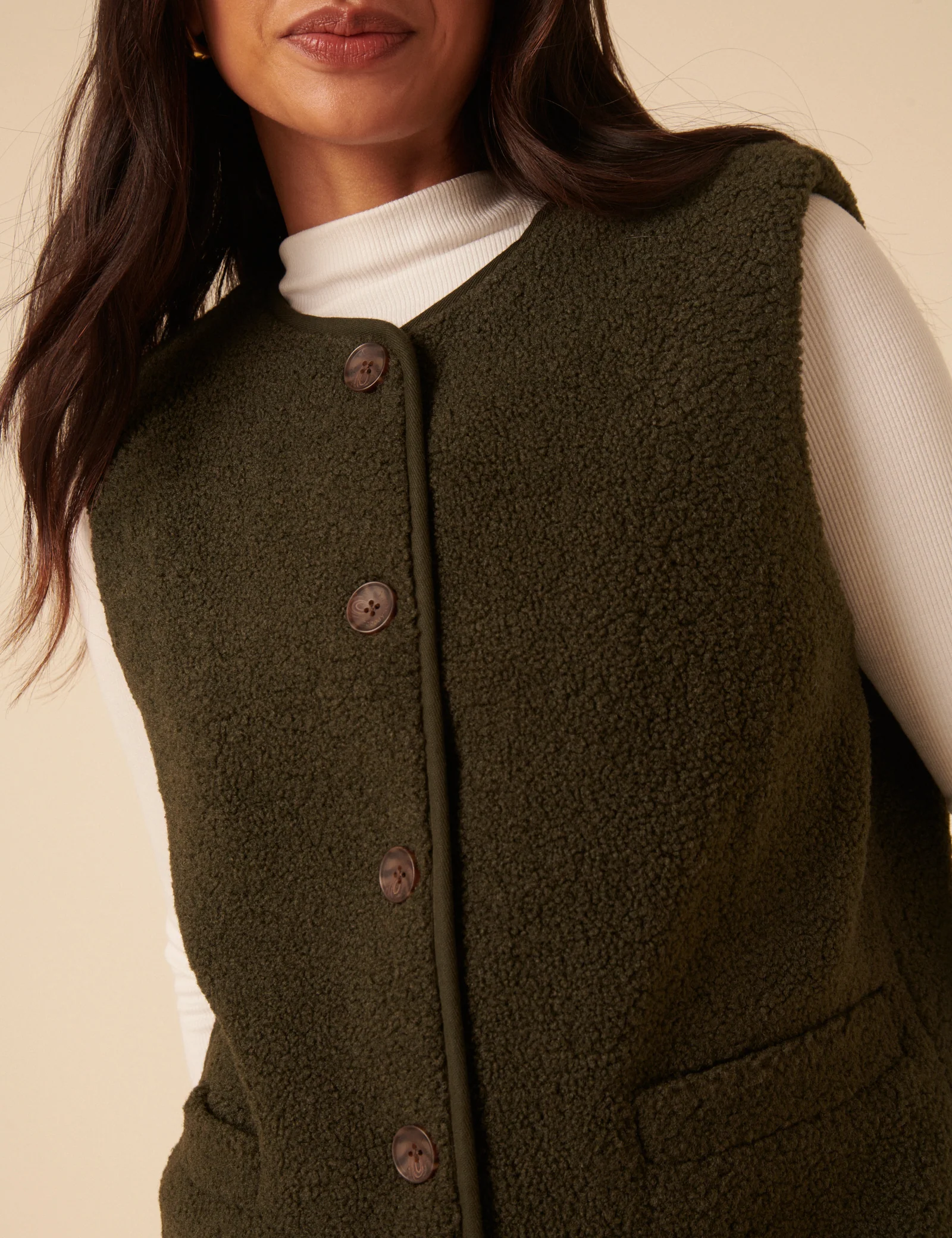 Khaki Borg Gilet - Image 2