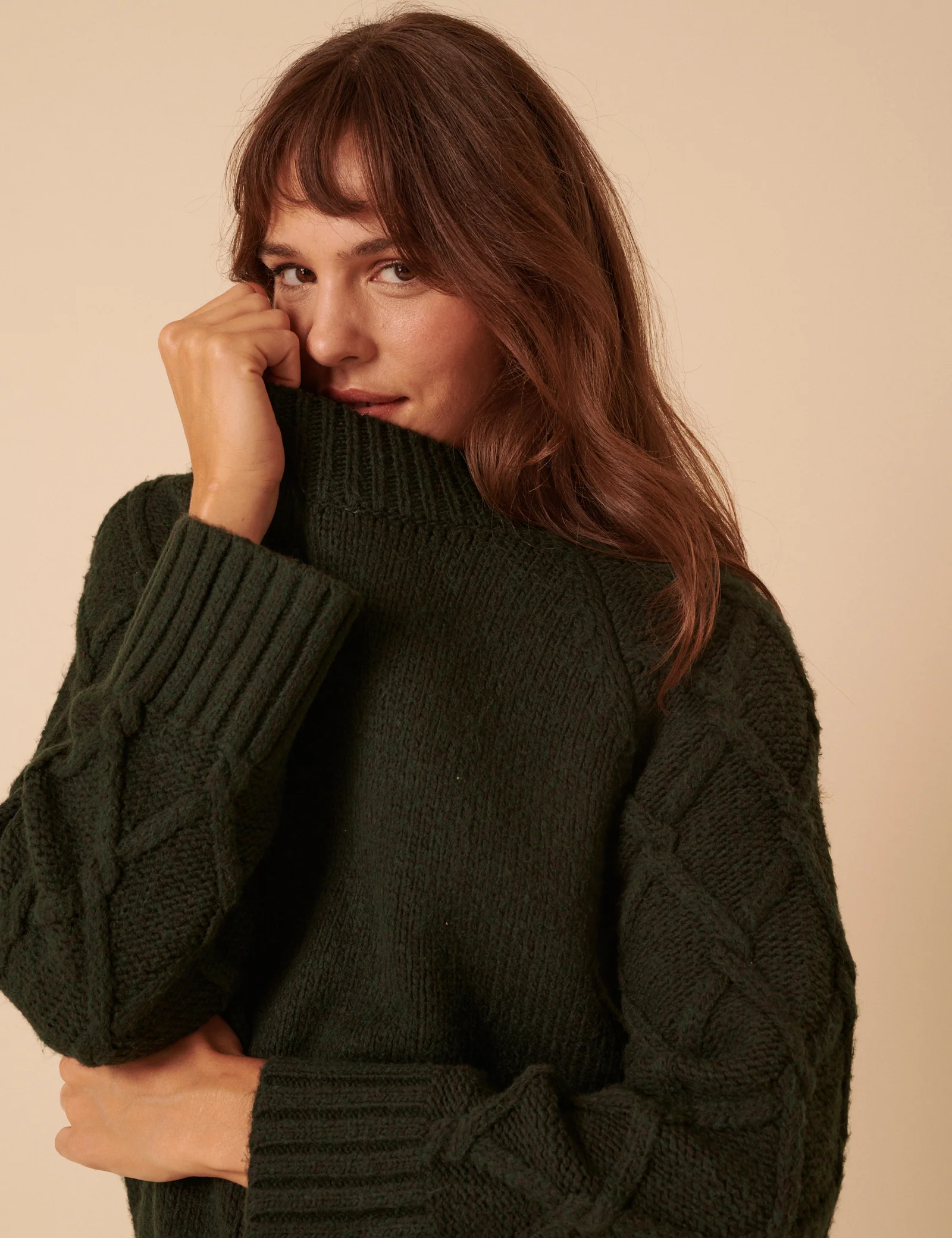 Khaki Cable Knit Jumper Mini Dress - Image 2