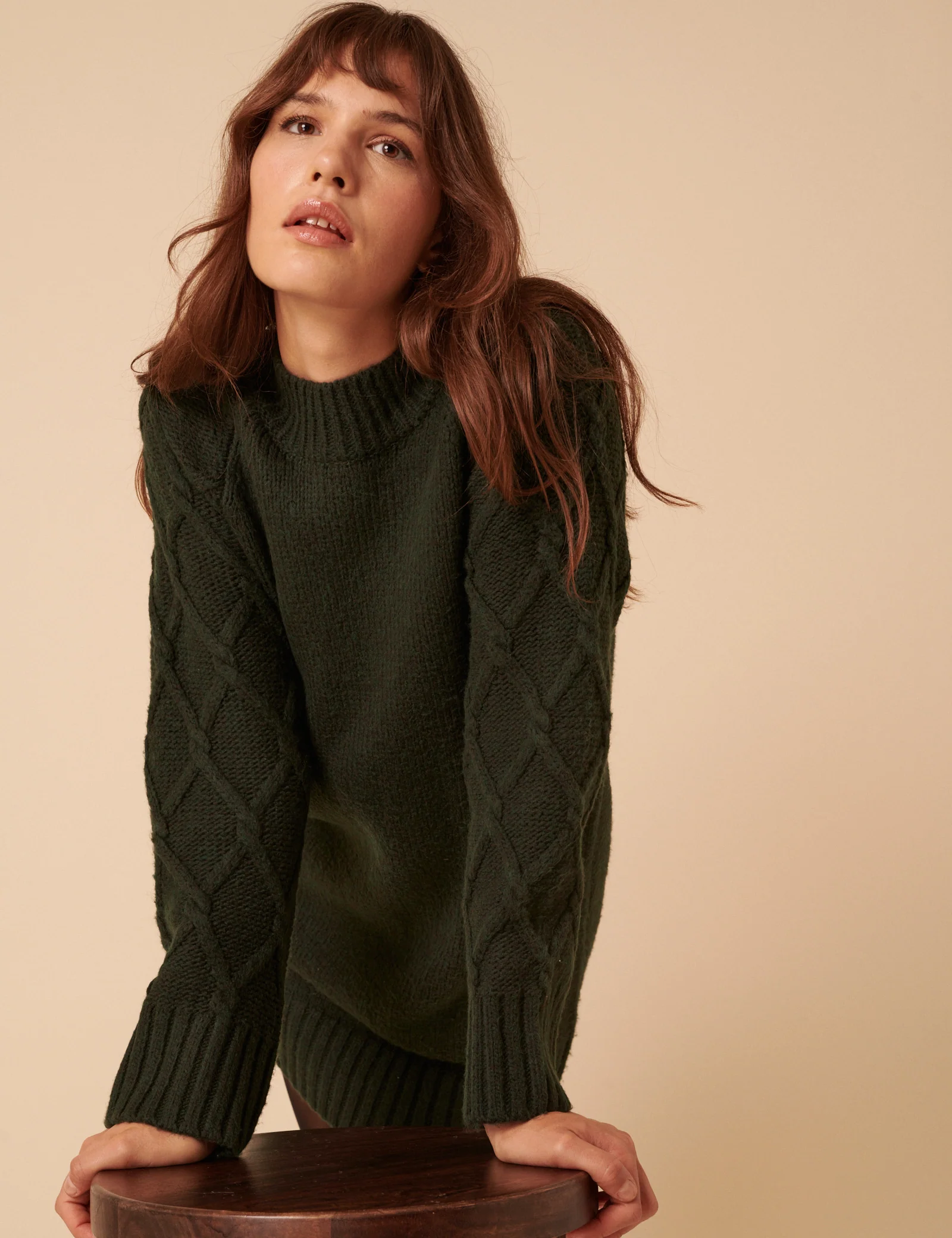 Khaki Cable Knit Jumper Mini Dress - Image 4