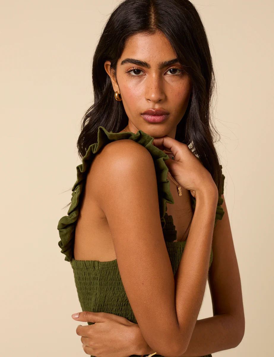 Khaki Cropped Length Maya Jumpsuit - Image 3