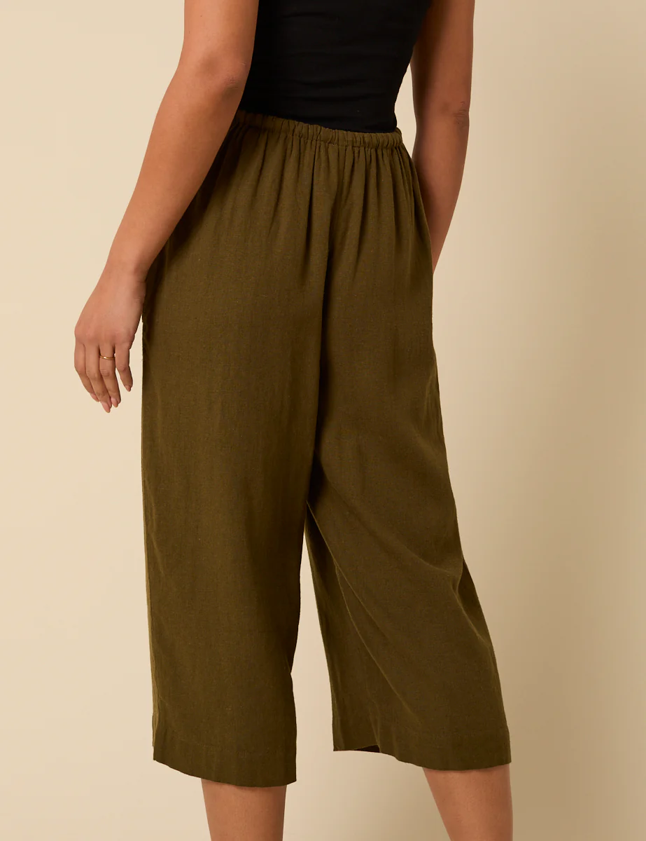 Khaki Linen-Blend Cropped Shona Trousers - Image 5