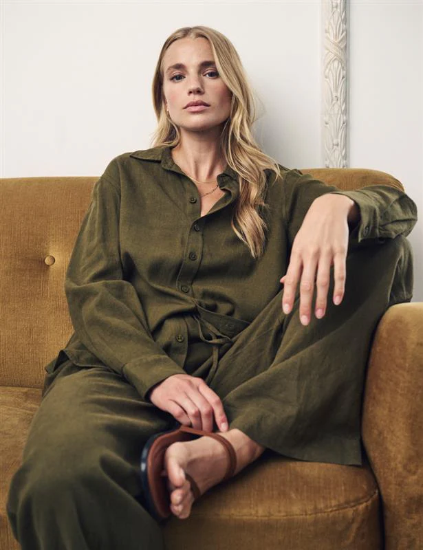 Green Linen-Blend Shona Trousers - Image 2