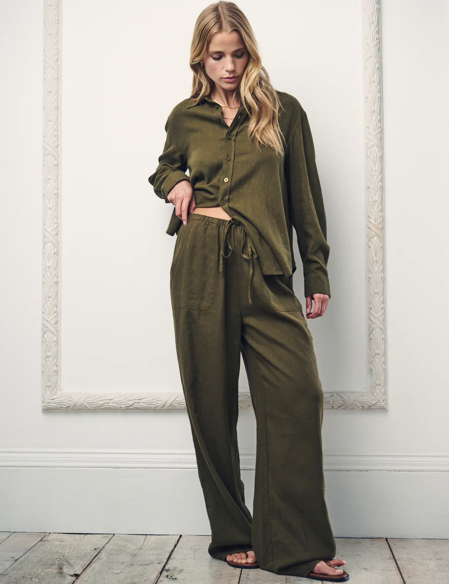 Green Linen-Blend Shona Trousers - Image 3