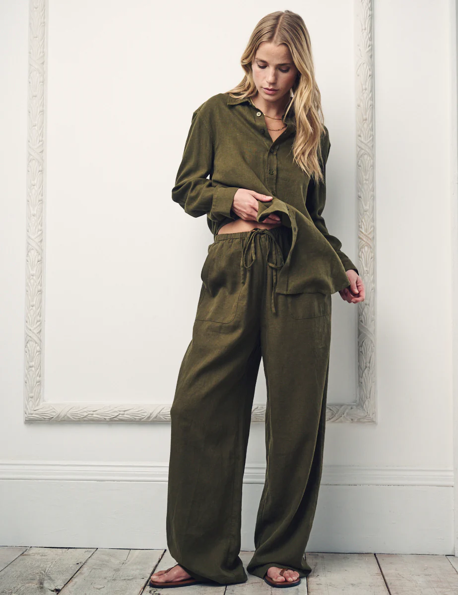 Green Linen-Blend Shona Trousers - Image 4