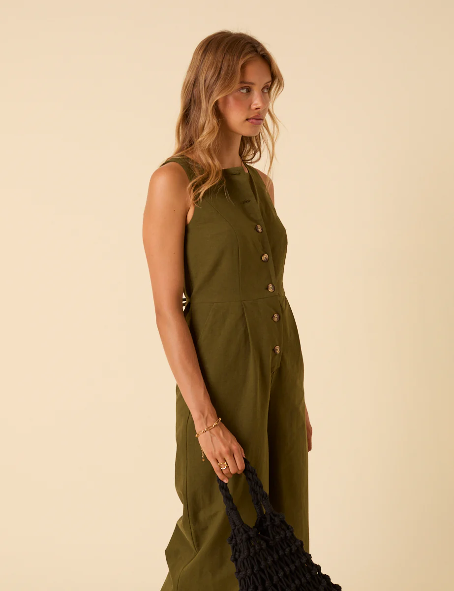 Khaki Green Tailored Peri Jumpsuit - Image 5