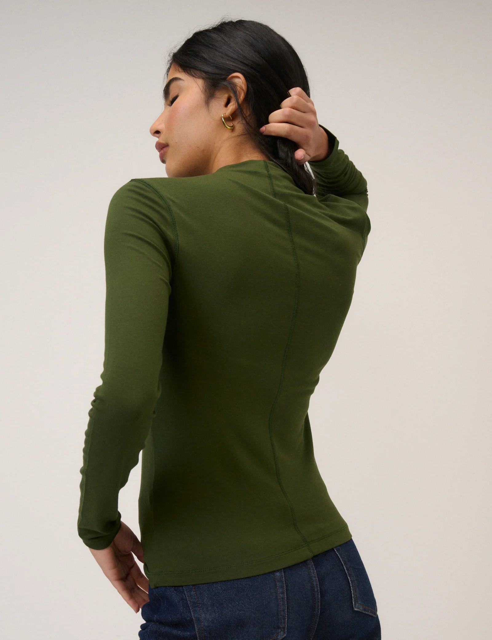 Khaki Long Sleeve High Neck Jersey Top - Image 3